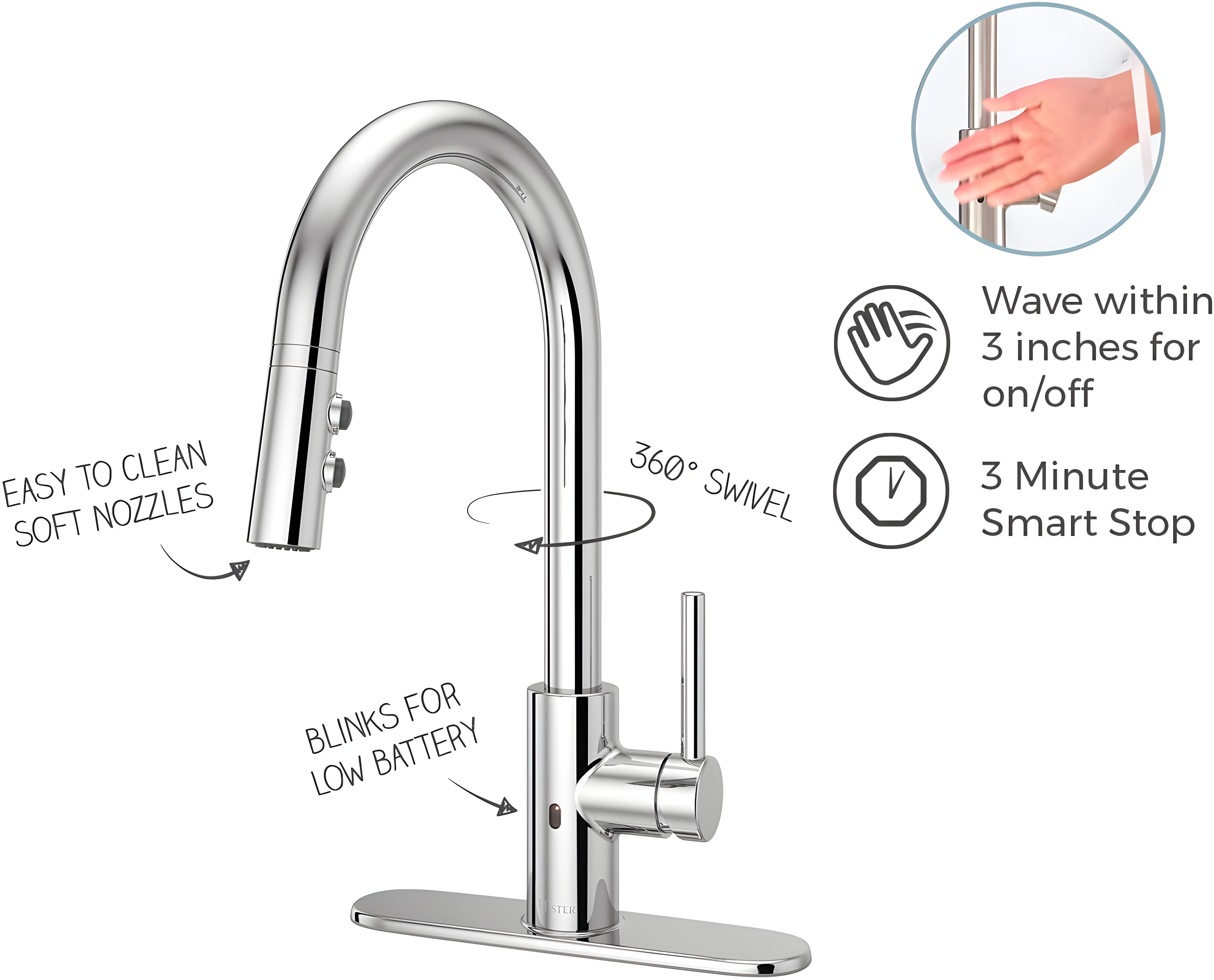 Stellen Pull Down Touchless Single Handle Kitchen Faucet