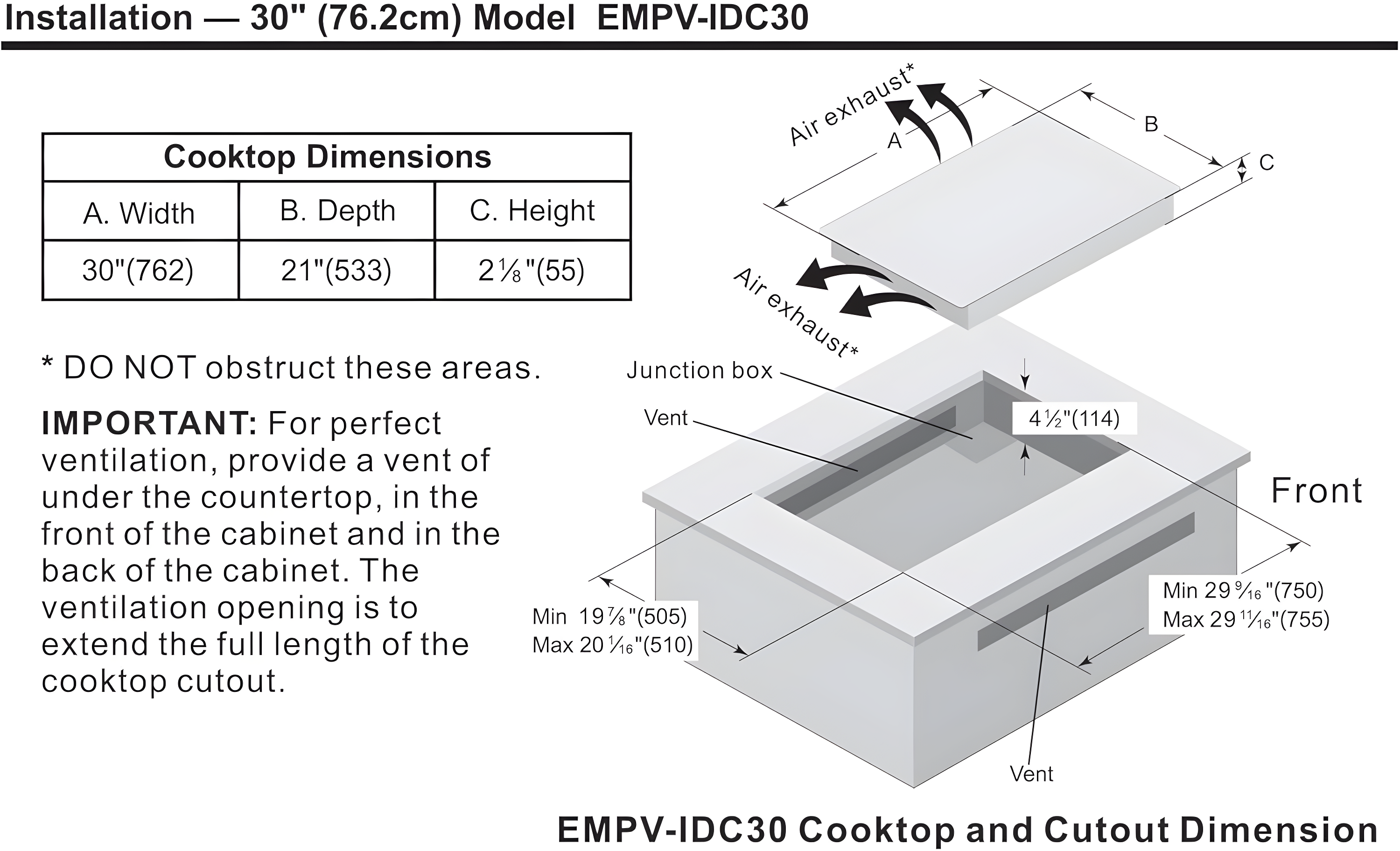 Empava 30” Induction Cooktop Electric Stove Black Vitro Ceramic Smooth Surface Glass EMPV-IDC30