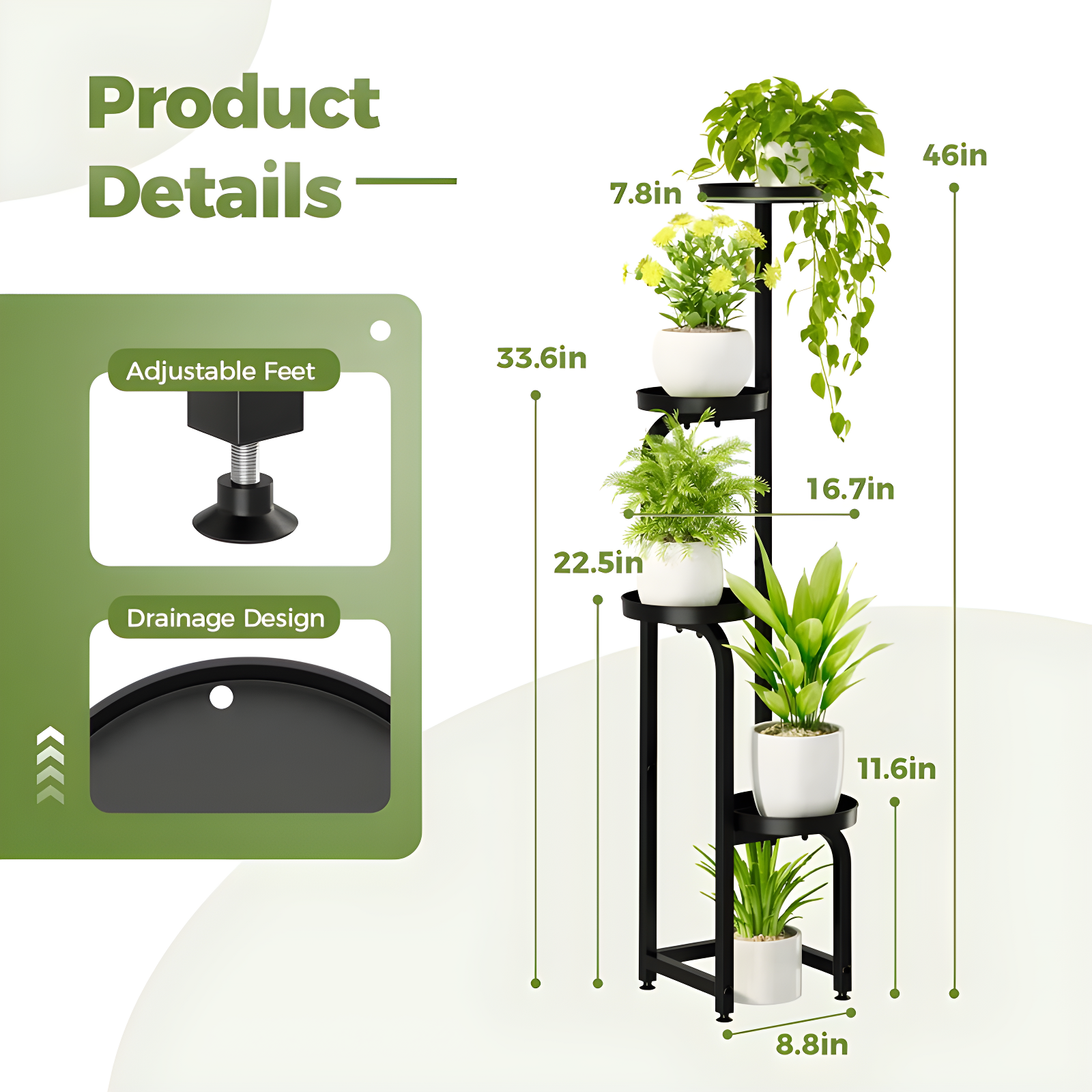Tall Plant Stand Indoor Outdoor, 4 Tier Heavy Duty Plant Shelf For Patio Garden Balcony Living Room Bedroom