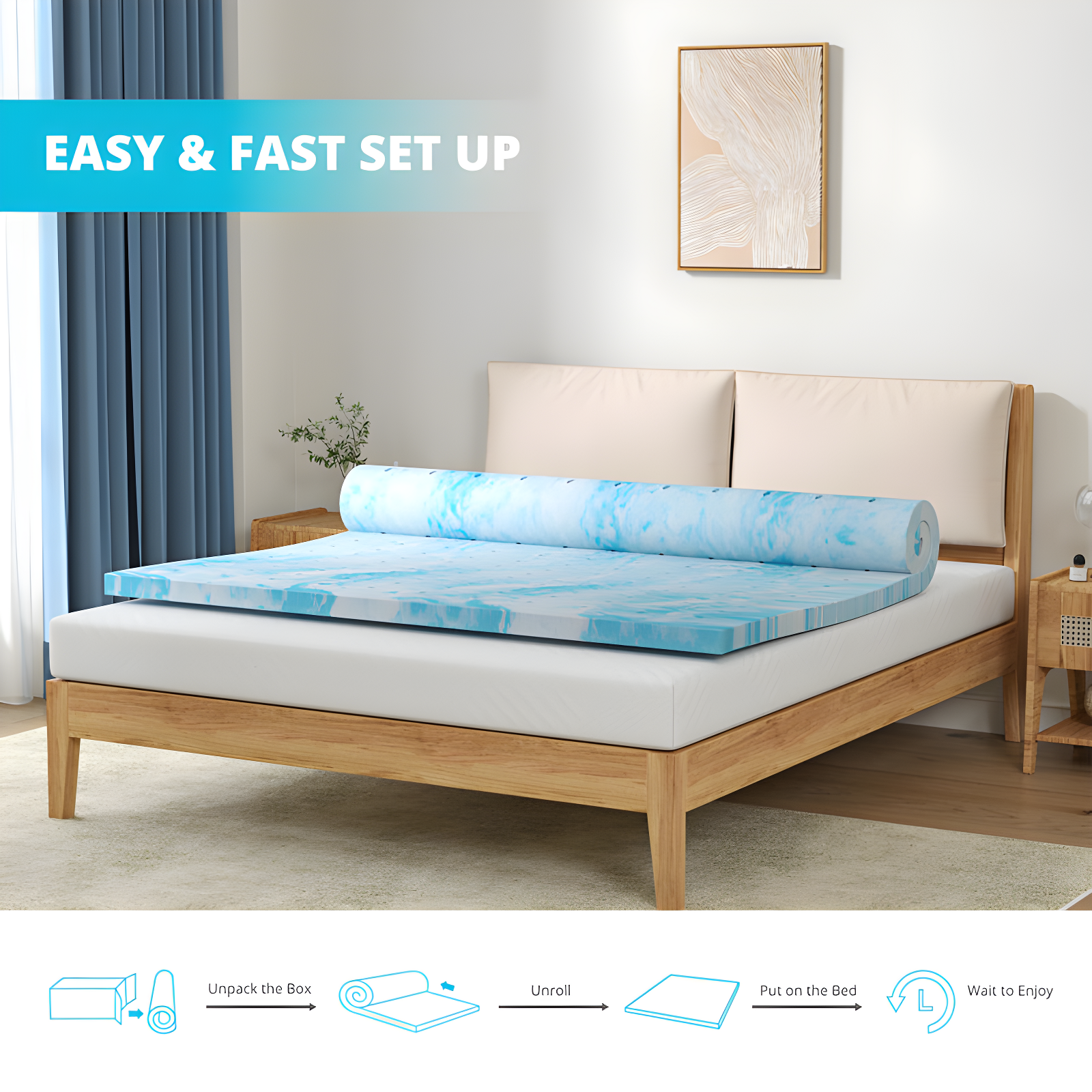 Alwyn Home 2 Inch Memory Foam Mattress Topper Twin Size, Gel Infused Memory Foam Bed Topper For Back Pain Relief, Cooling Mattress Pad,(Blue/Twin)