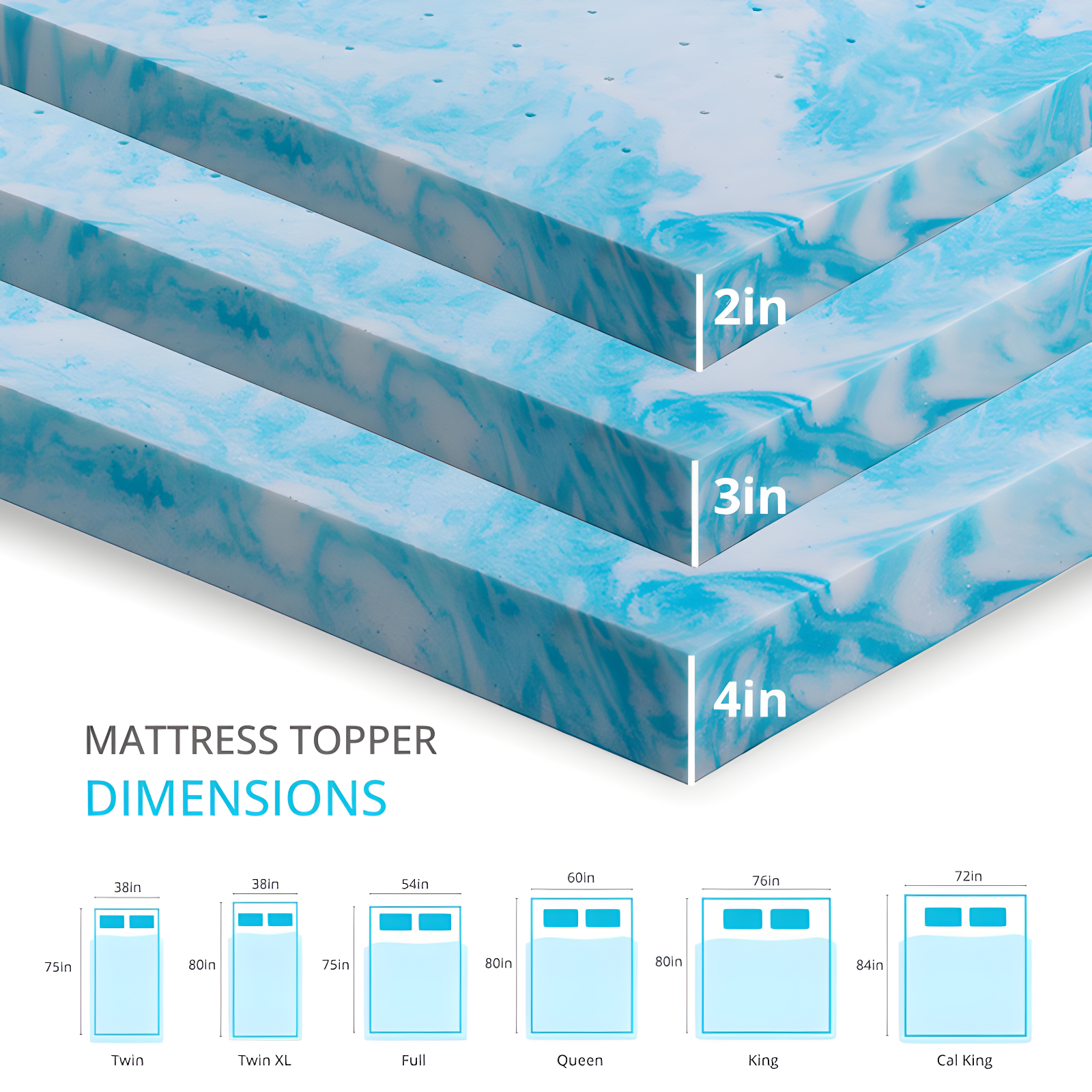 Alwyn Home 2 Inch Memory Foam Mattress Topper Twin Size, Gel Infused Memory Foam Bed Topper For Back Pain Relief, Cooling Mattress Pad,(Blue/Twin)