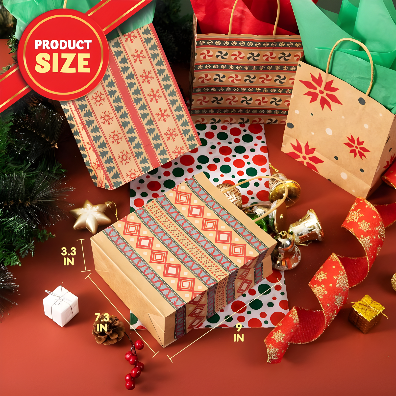 JOYFY 24pcs Christmas Gift Bags Assorted Kraft Gift Bags for Kids' Xmas Gifts Bags