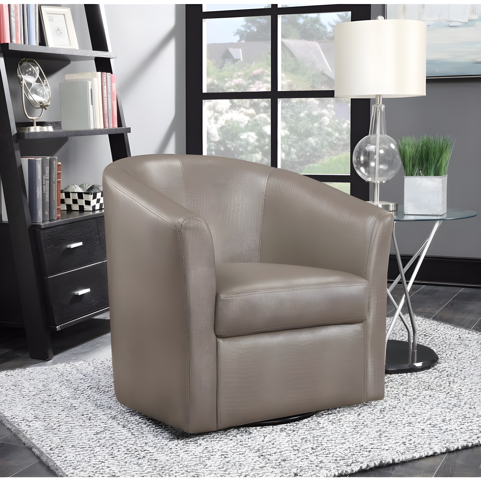 Coaster Contemporary Faux Leather Swivel Accent Chair in Gray