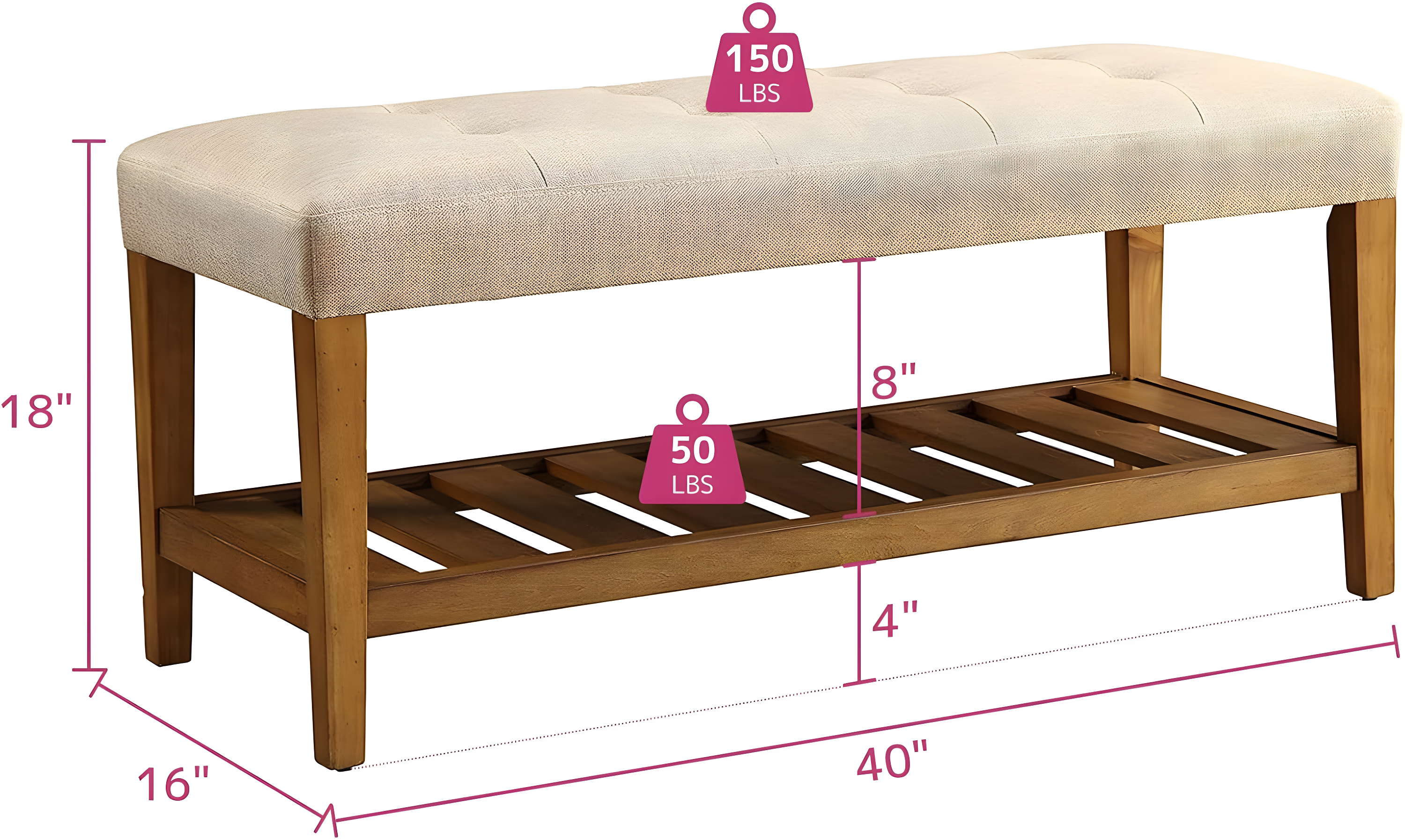 Acme Furniture Charla Ottomans and Benches Beige Fabric/Oak Finish