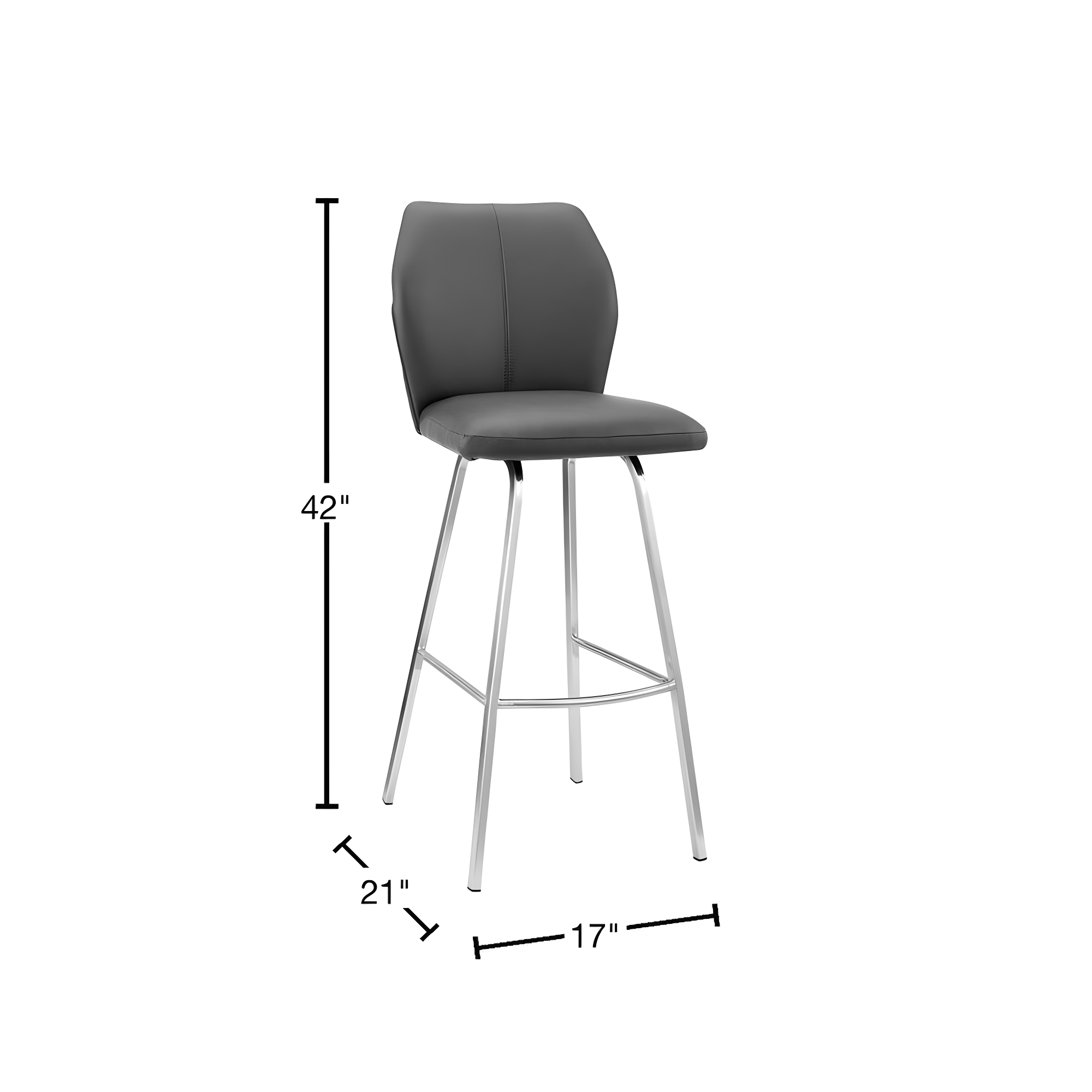 Armen Living Indoor Tandy Gray Faux Leather and Black Metal 26" Counter Stool