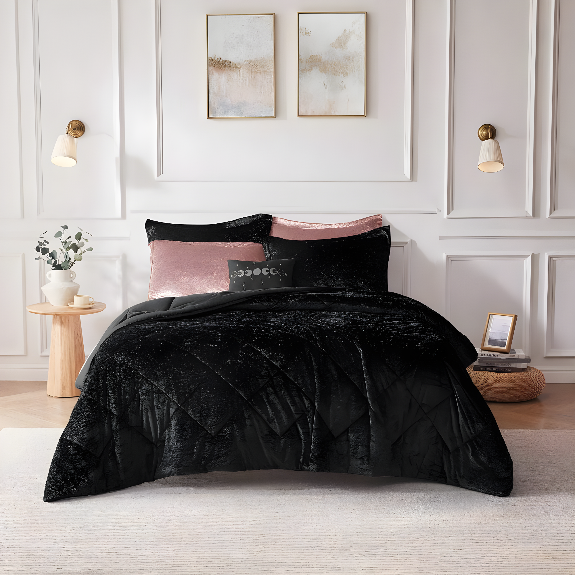 Intelligent Design Felicia Crushed Velvet Comforter Set with Throw Pillow