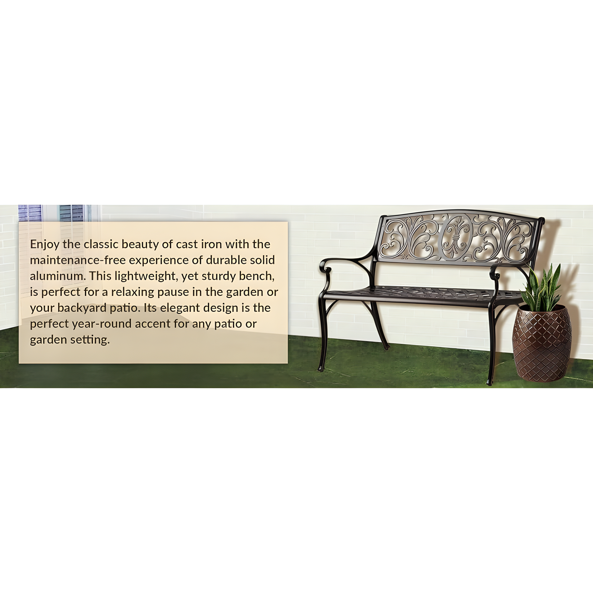 Balkene Home Decatur Outdoor Cast Aluminum Patio Bench Heavy Duty Rust Free Aluminum Construction - Antique Bronze Finish