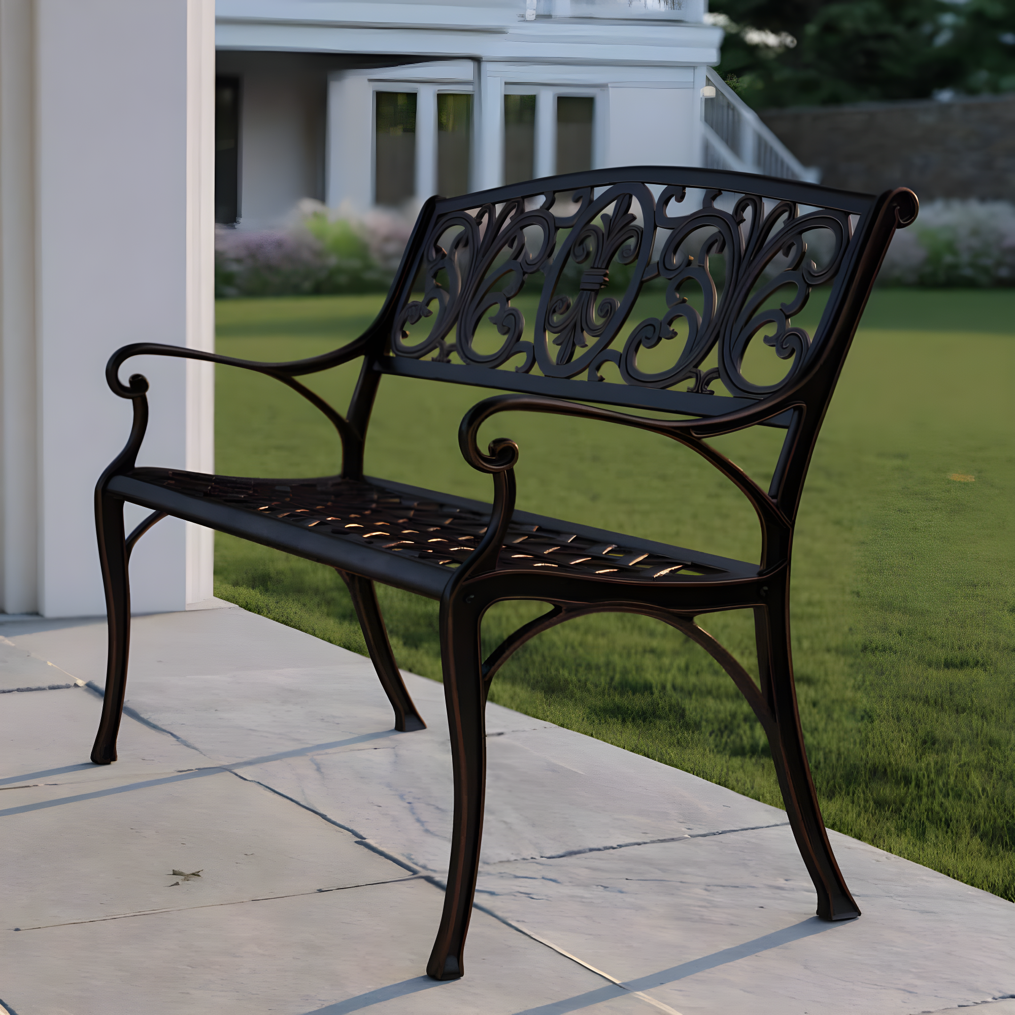 Balkene Home Decatur Outdoor Cast Aluminum Patio Bench Heavy Duty Rust Free Aluminum Construction - Antique Bronze Finish