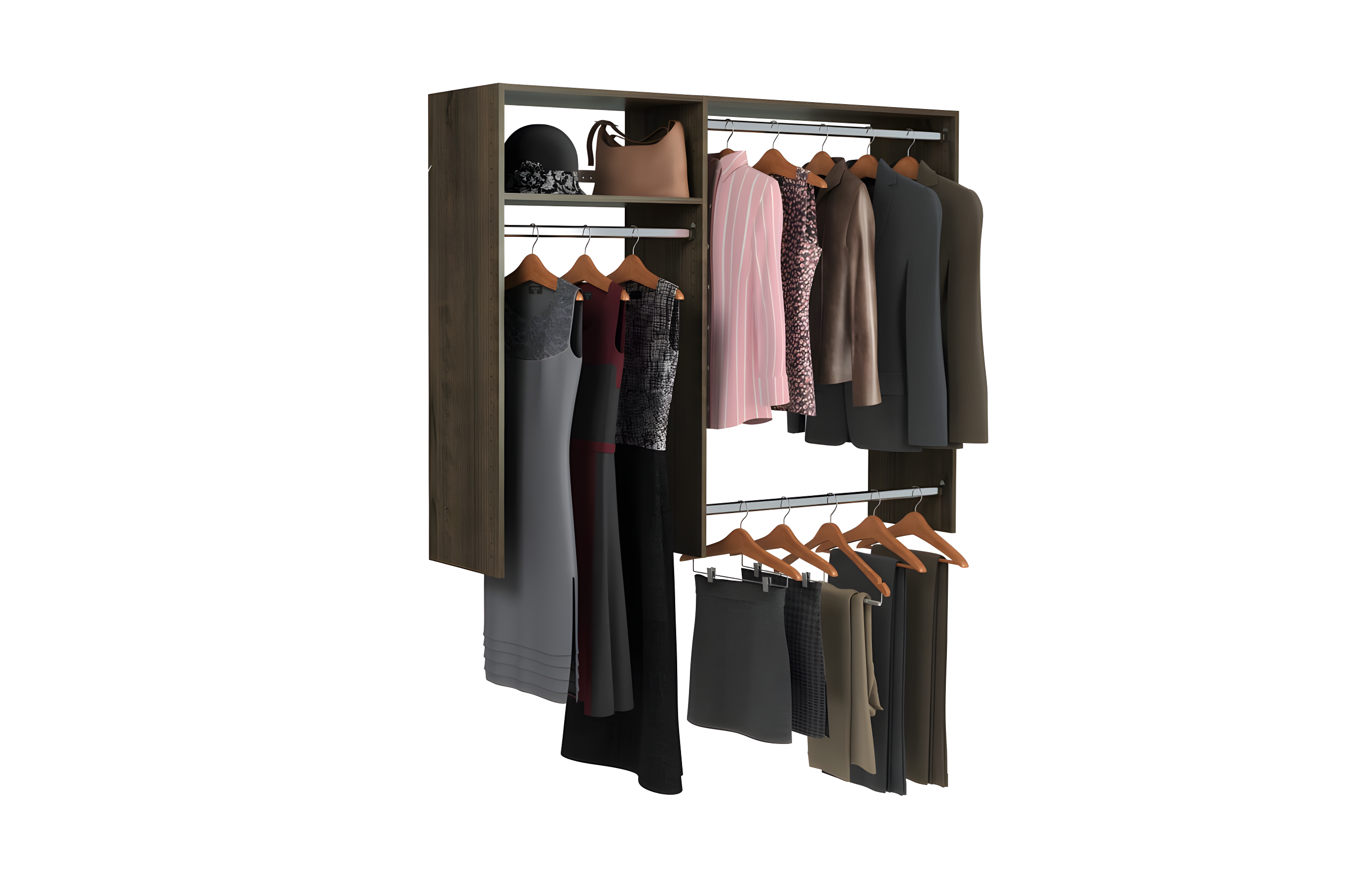 Easy Track Hanging Closet Organizer Rack, Brown