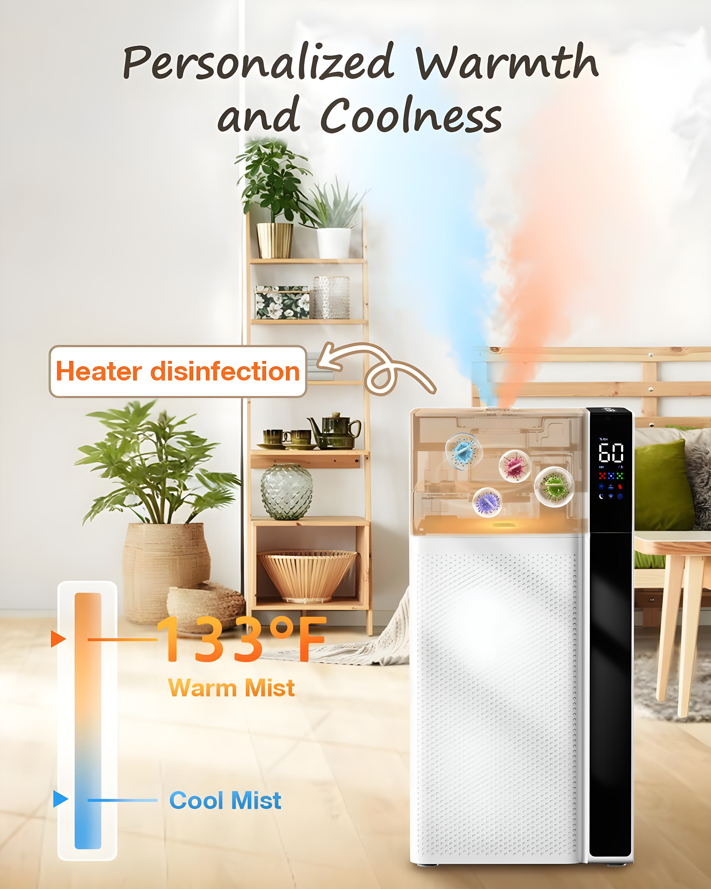 Warm and Cool Mist Humidifier Large Room, 5.3Gal/20L Whole House Humidifiers for Home, Quickly & Evenly Humidify Larger Areas, Top Fill, White