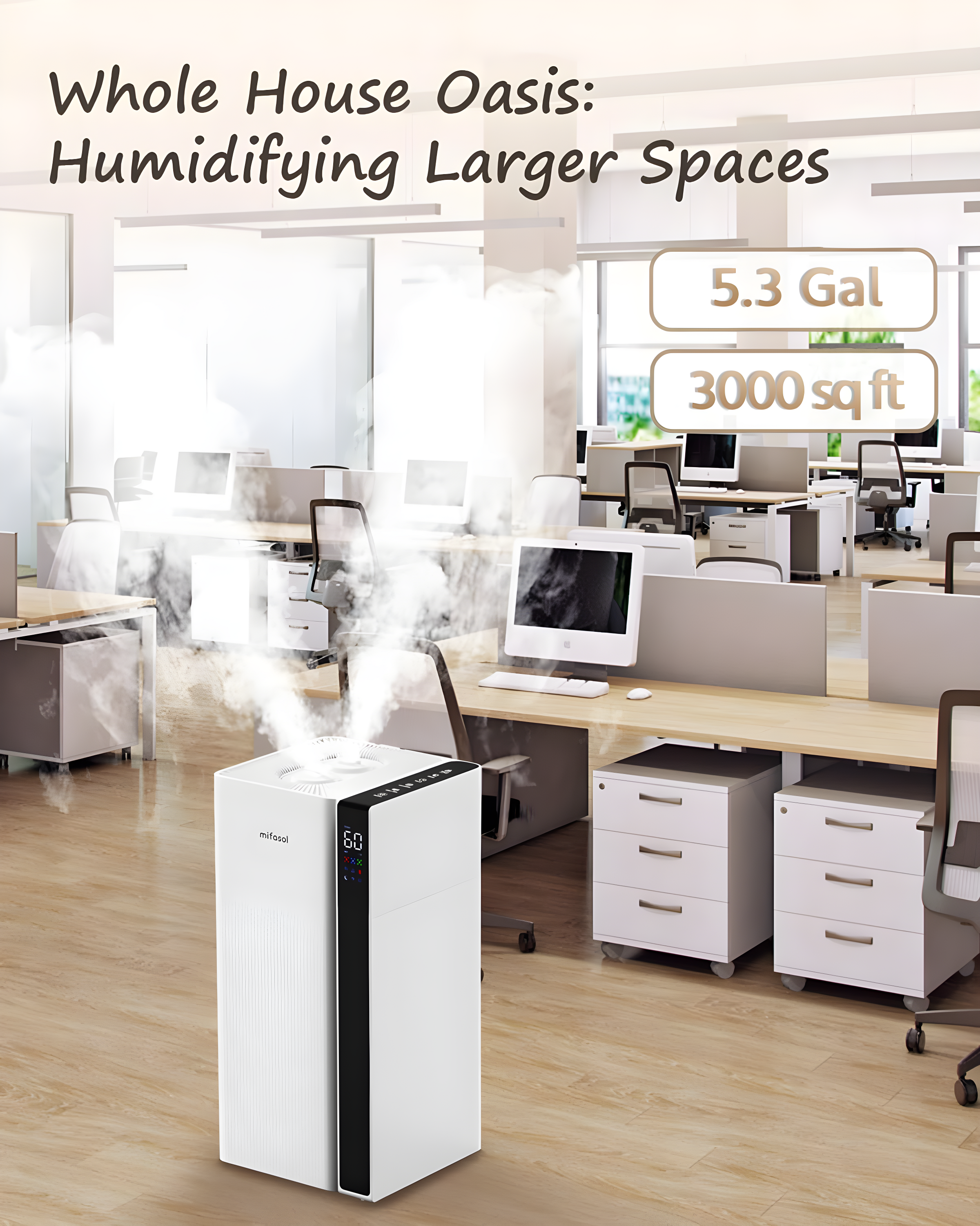 Warm and Cool Mist Humidifier Large Room, 5.3Gal/20L Whole House Humidifiers for Home, Quickly & Evenly Humidify Larger Areas, Top Fill, White