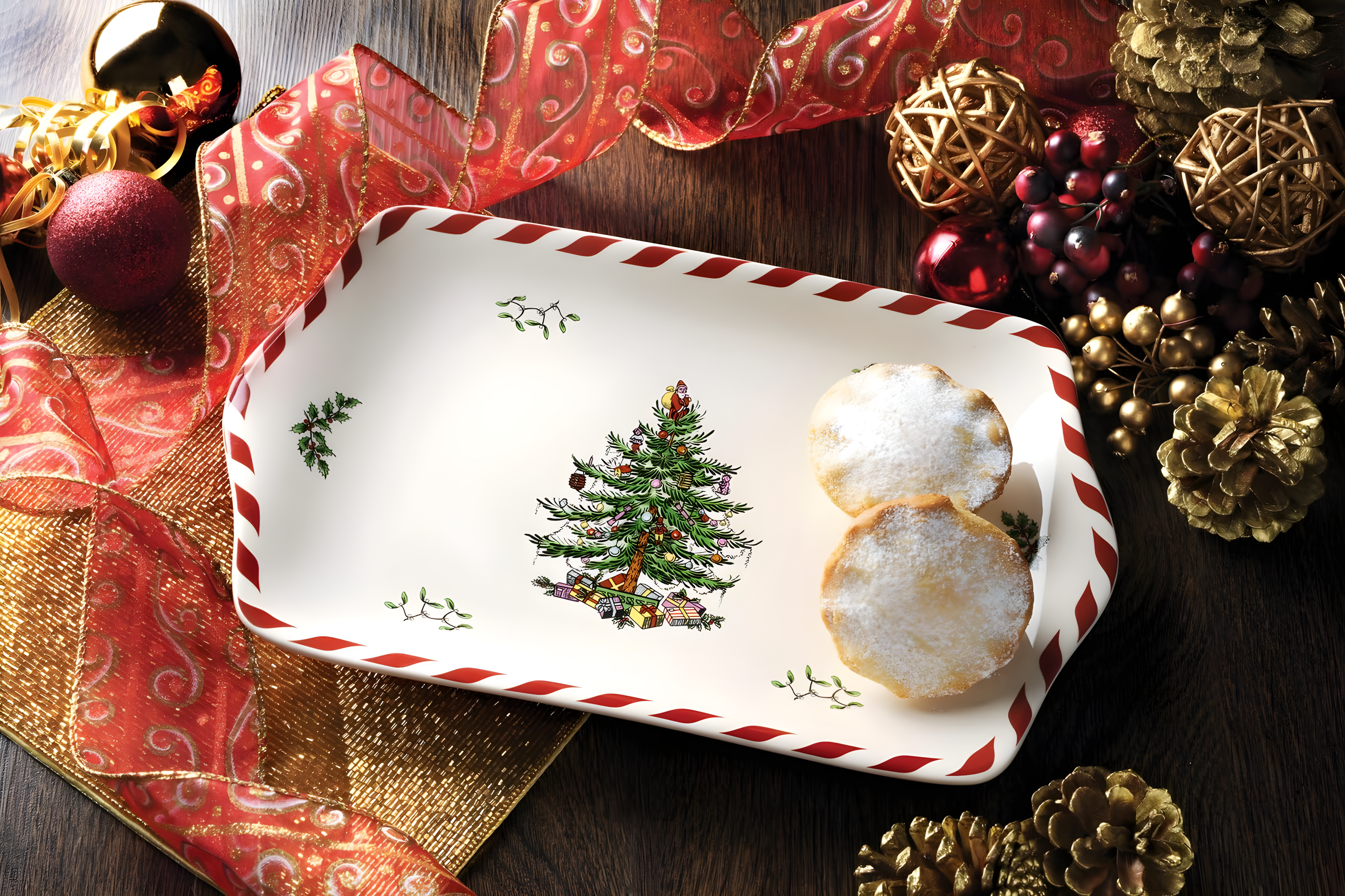 Spode Christmas Tree Peppermint Dessert Tray