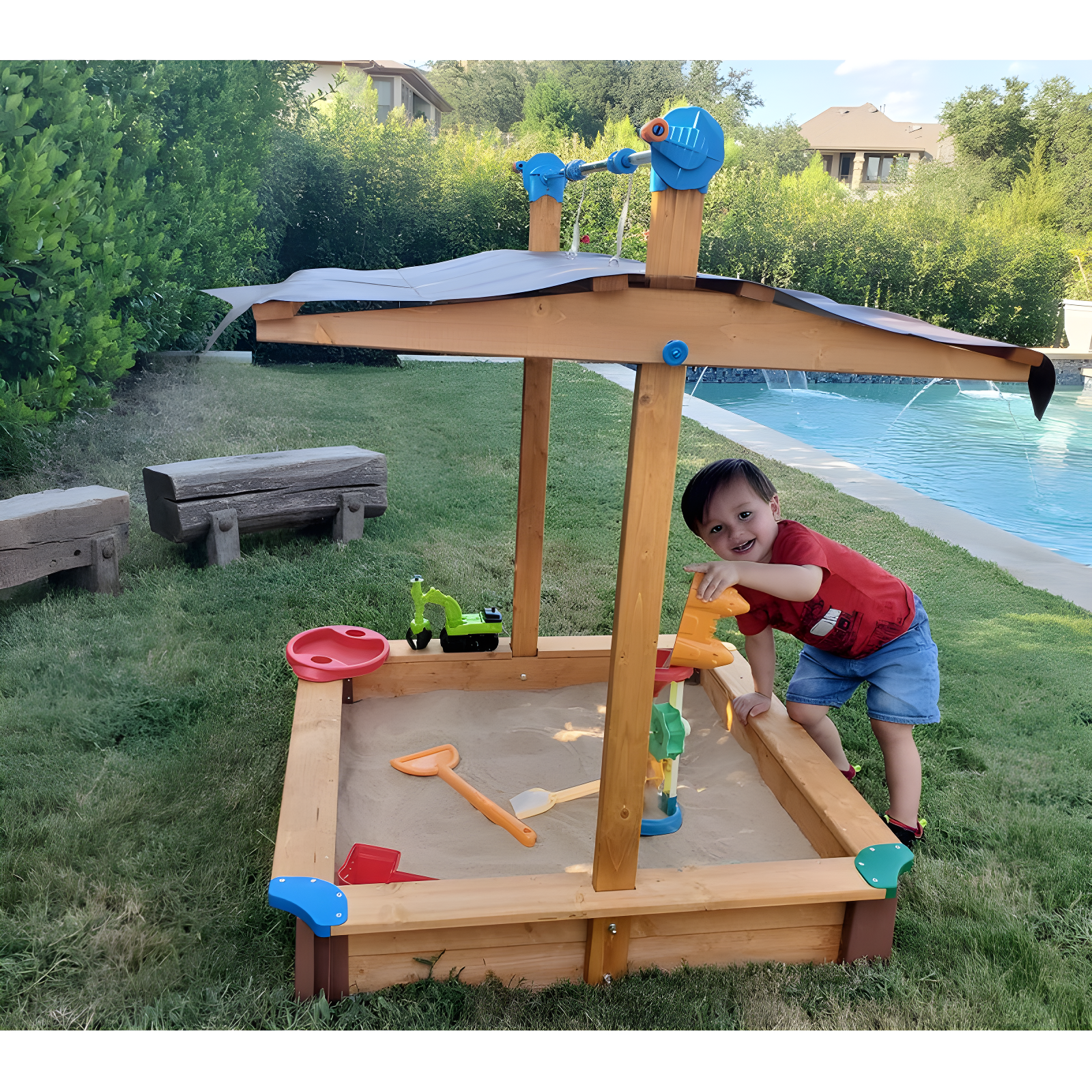 Exaco Exaco 40'' x 51'' Solid Wood Sandbox with Cover