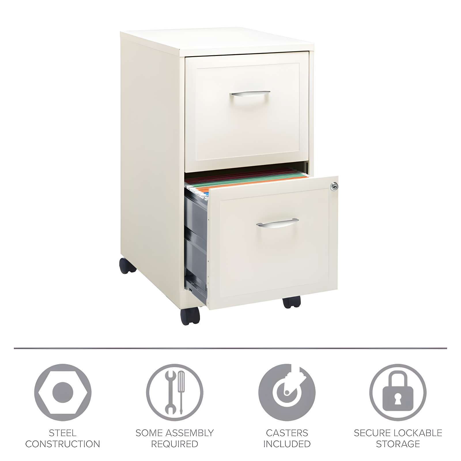 Hirsh Industries Space Solutions File Cabinet on Wheels 2 Drawer - Pearl White: Vertical Steel Storage, Office Supplies