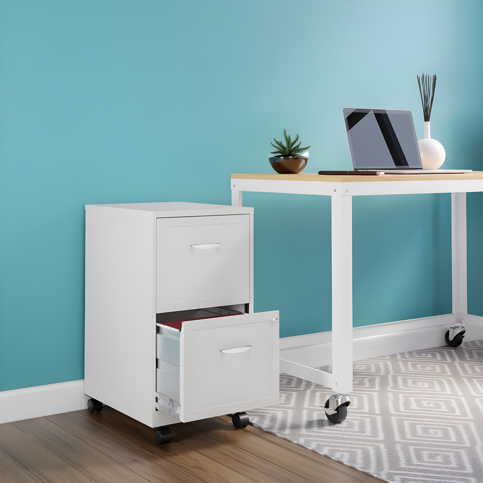 Hirsh Industries Space Solutions File Cabinet on Wheels 2 Drawer - Pearl White: Vertical Steel Storage, Office Supplies