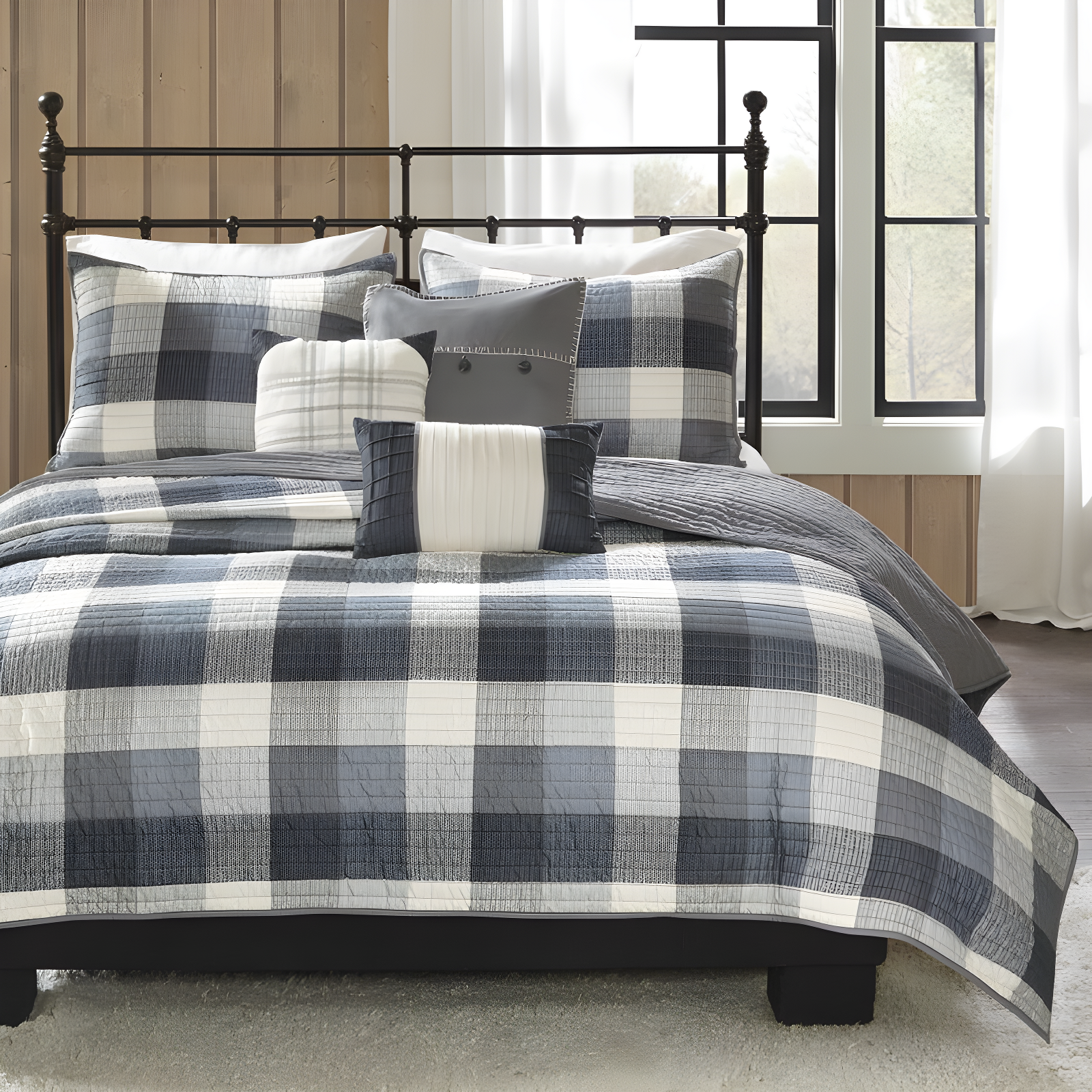 Madison Park Ridge 6 Piece Printed Herringbone Quilt Set with Throw Pillows