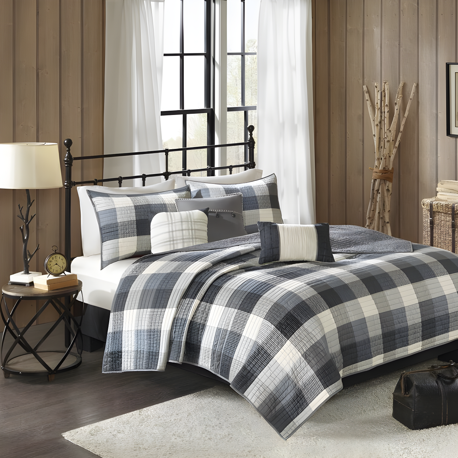 Madison Park Ridge 6 Piece Printed Herringbone Quilt Set with Throw Pillows