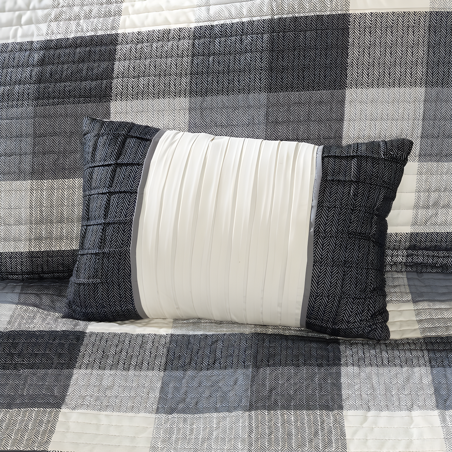Madison Park Ridge 6 Piece Printed Herringbone Quilt Set with Throw Pillows