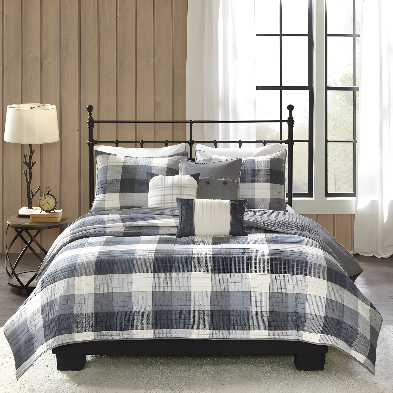 Madison Park Ridge 6 Piece Printed Herringbone Quilt Set with Throw Pillows