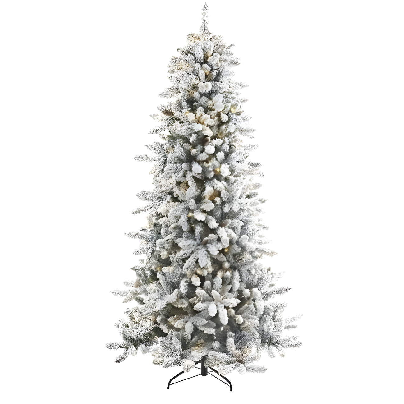 Nearly Natural 7.5' Pre-Lit LED Flocked Slim Livingston Fir with Pinecones, Electric Powered