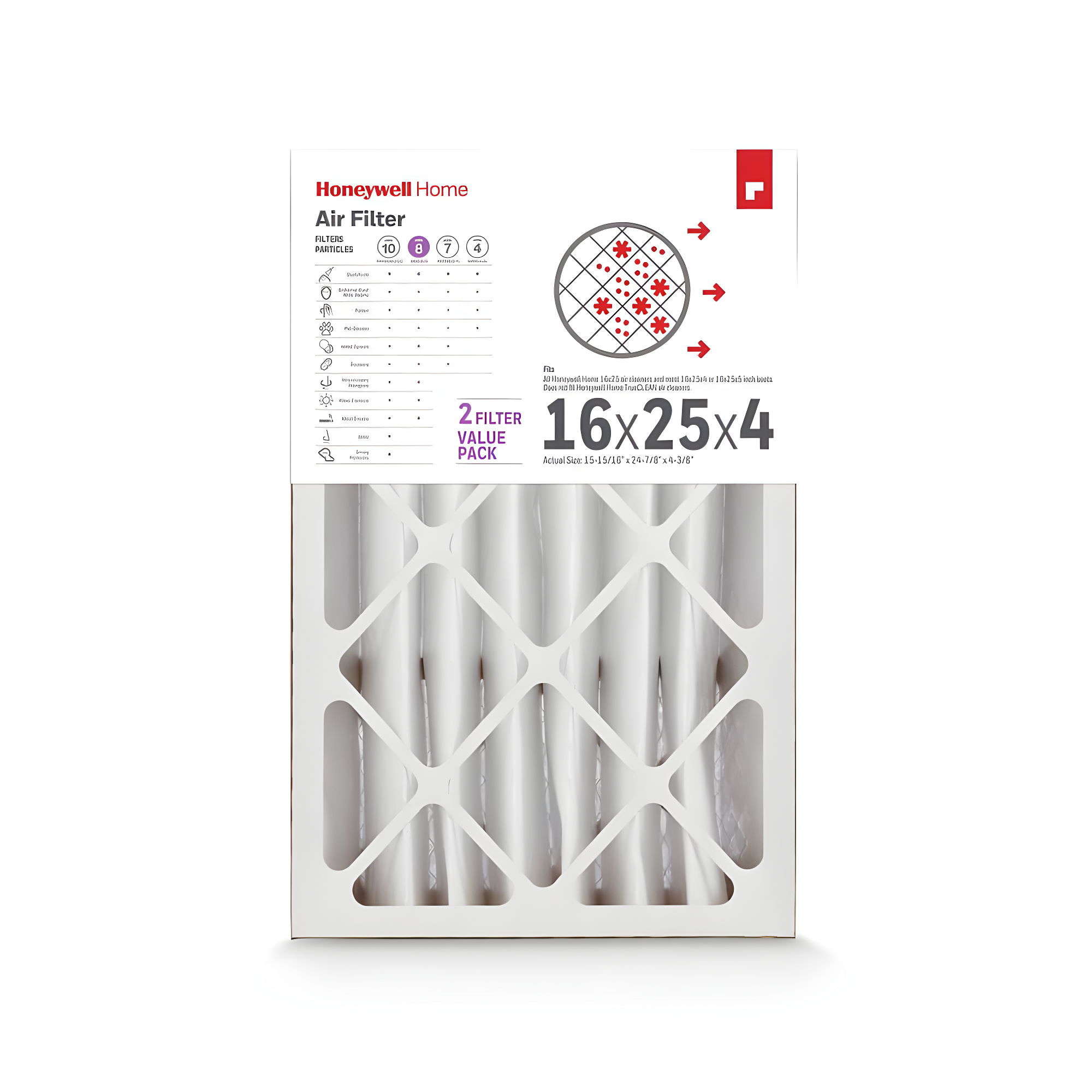 High Efficiency Air Cleaning Filter - MERV 8 - 16x25x4 in (2-ct Value Pack)