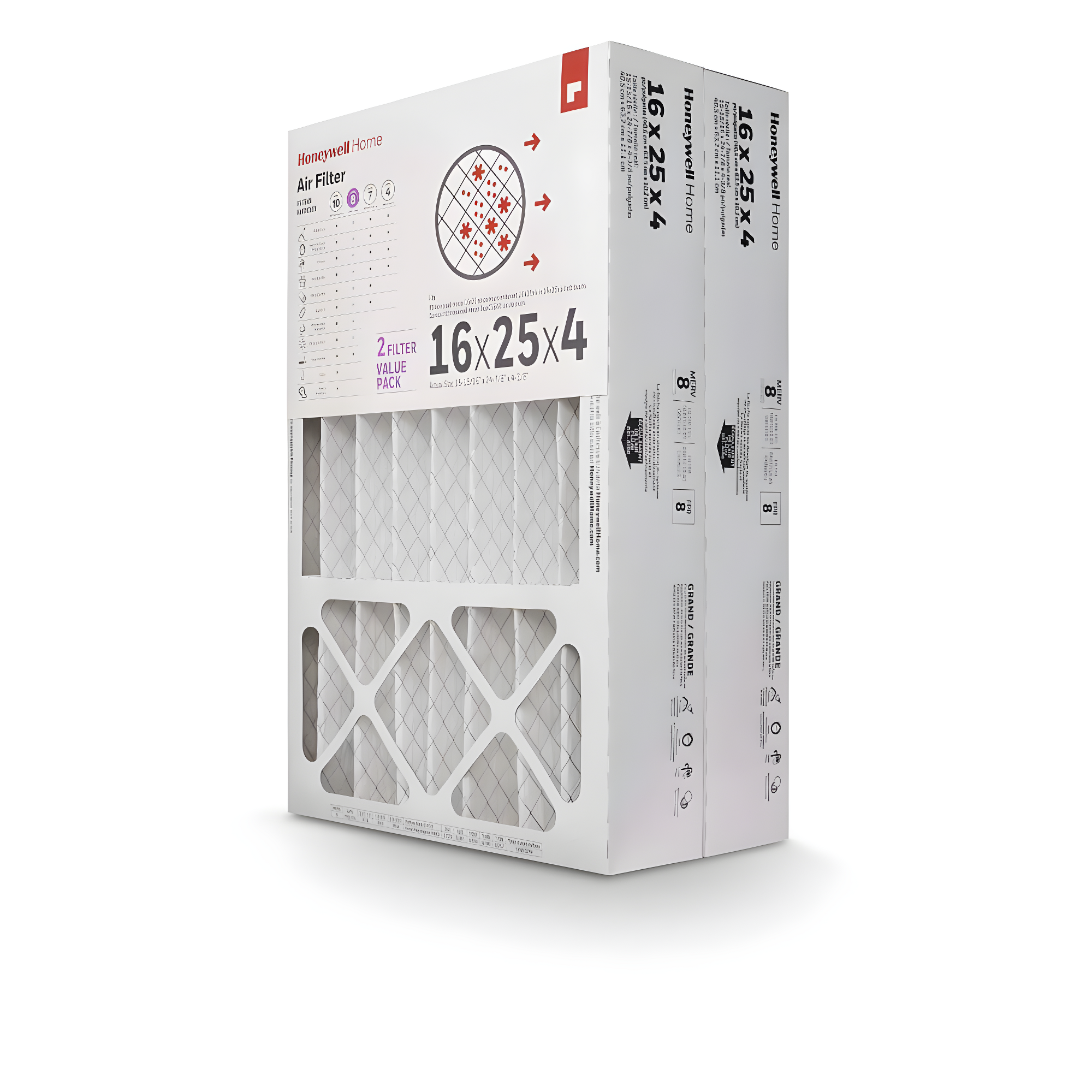 High Efficiency Air Cleaning Filter - MERV 8 - 16x25x4 in (2-ct Value Pack)