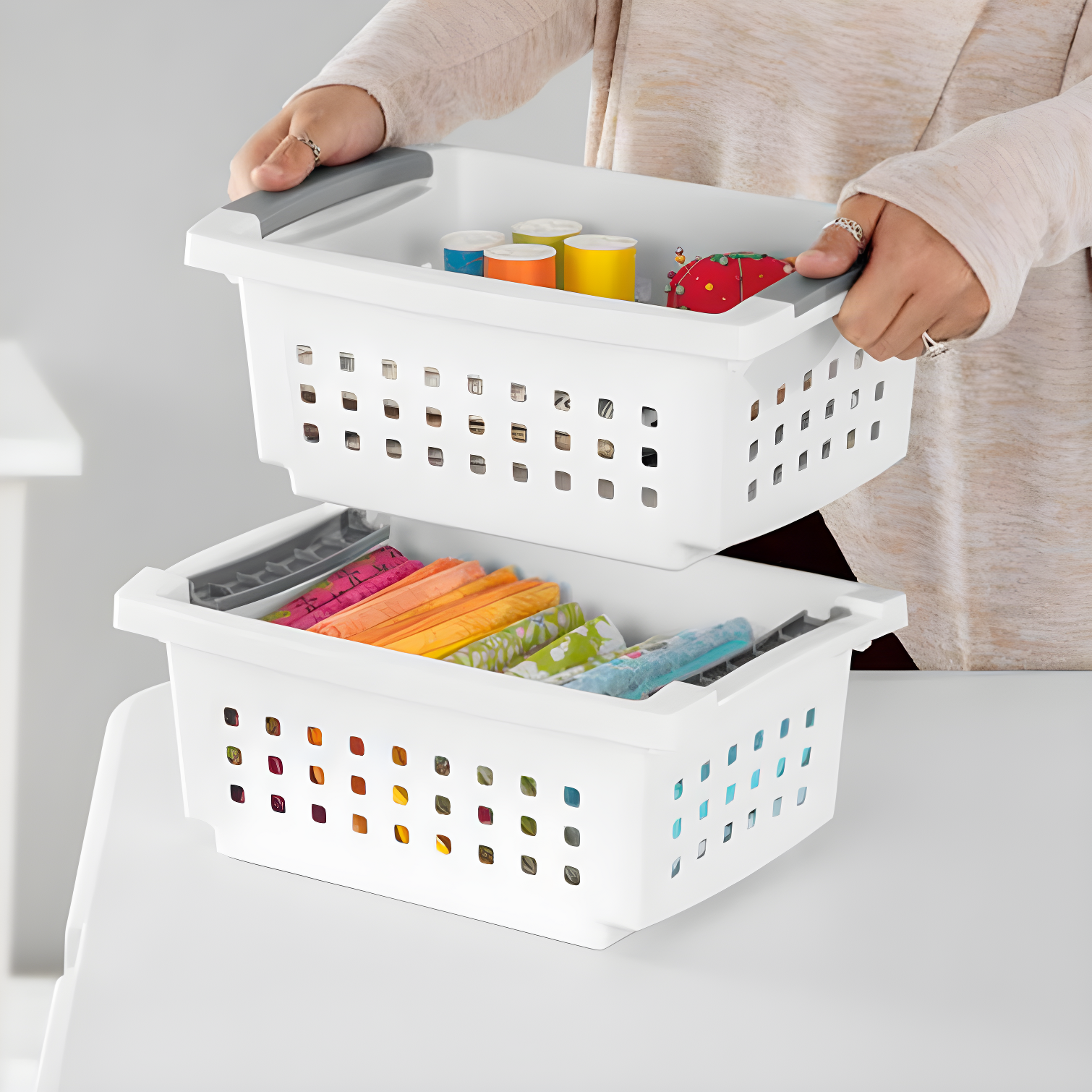 Sterilite Sterilite Small Stacking Basket, Stack Storage Bins, Organize Closets, Pantry, Bathroom or Classroom (Set of 8)