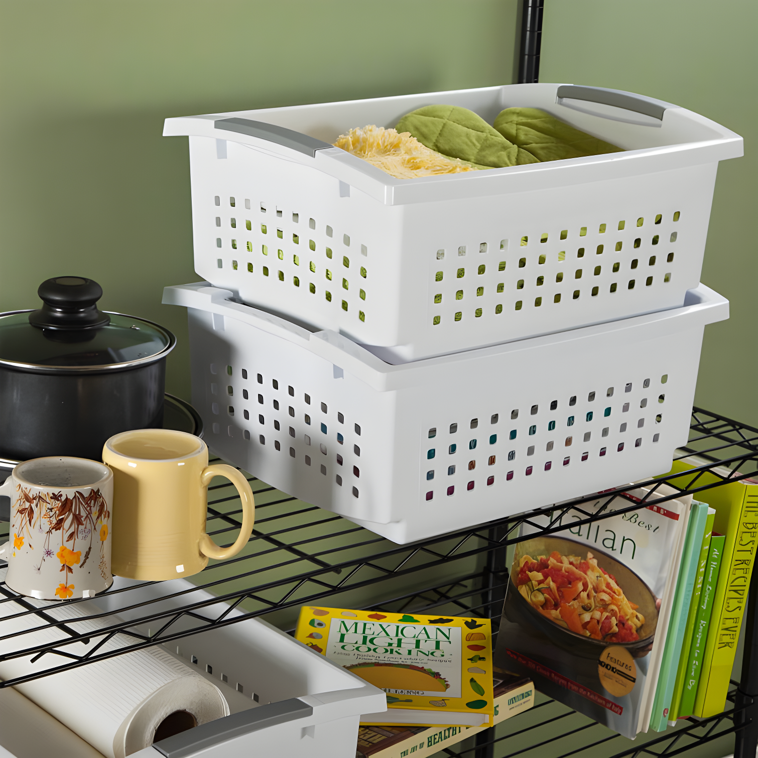 Sterilite Sterilite Small Stacking Basket, Stack Storage Bins, Organize Closets, Pantry, Bathroom or Classroom (Set of 8)