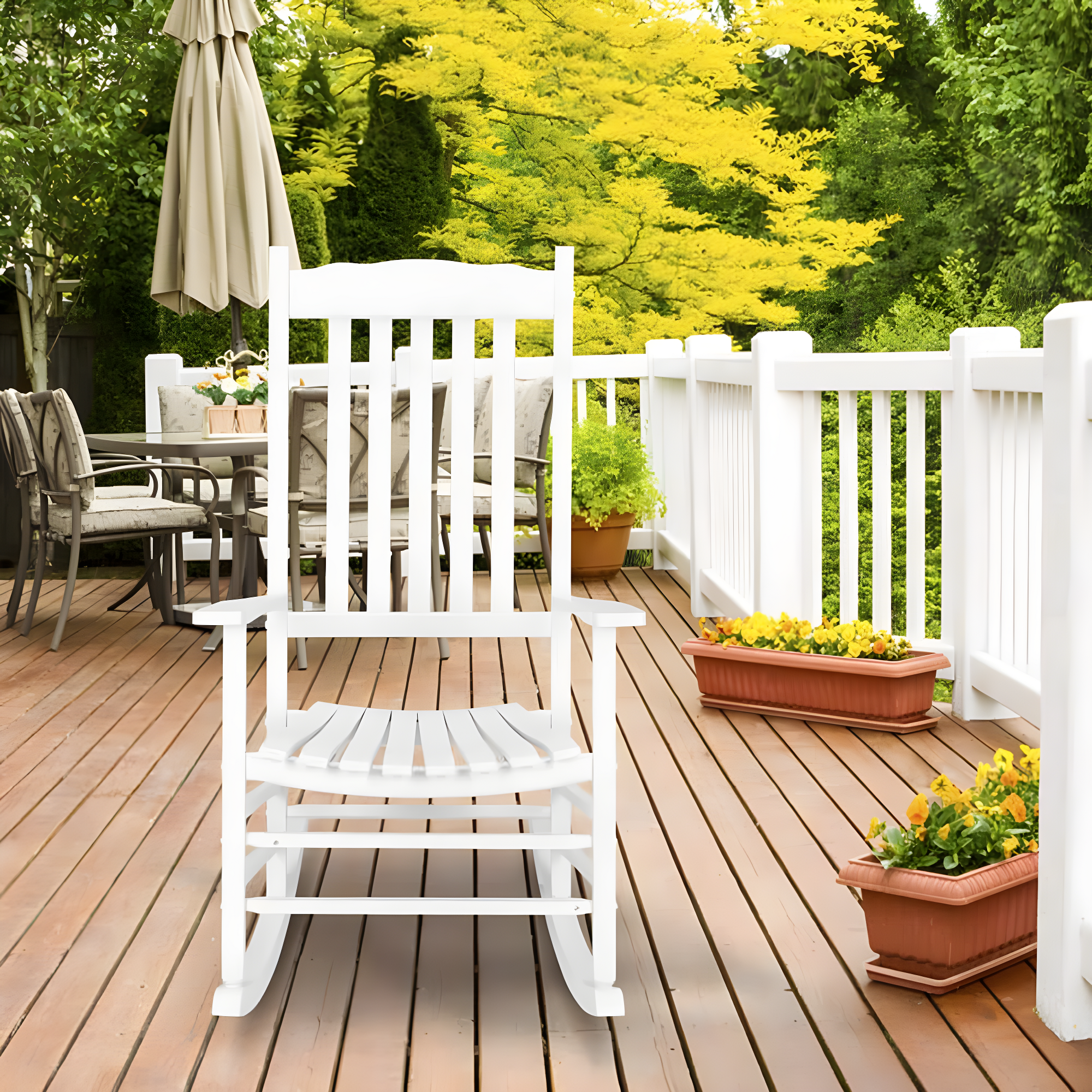 OverPatio Outdoor Porch Rocker/Rocking Chair Wood, Patio Wood Rocker, Woode n Furniture Seat for Living Room, Sitting Room, White