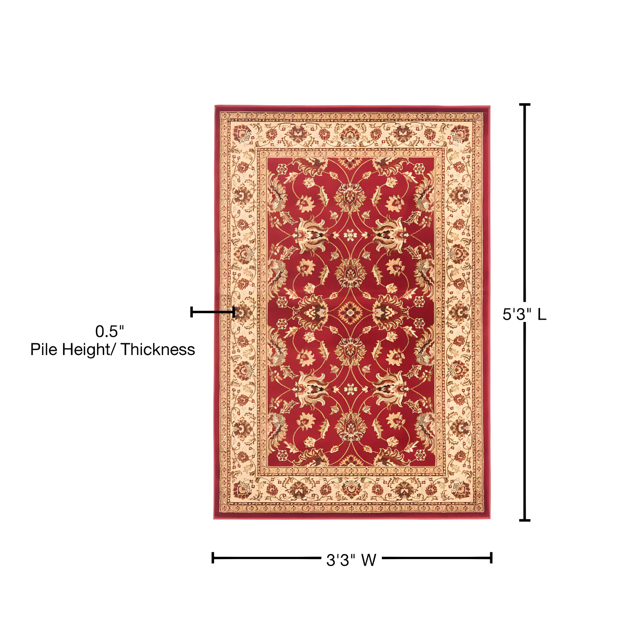Lyndhurst LNH553 Power Loomed Accent Rug - Red/Ivory - 3'3"x5'3" - Safavieh