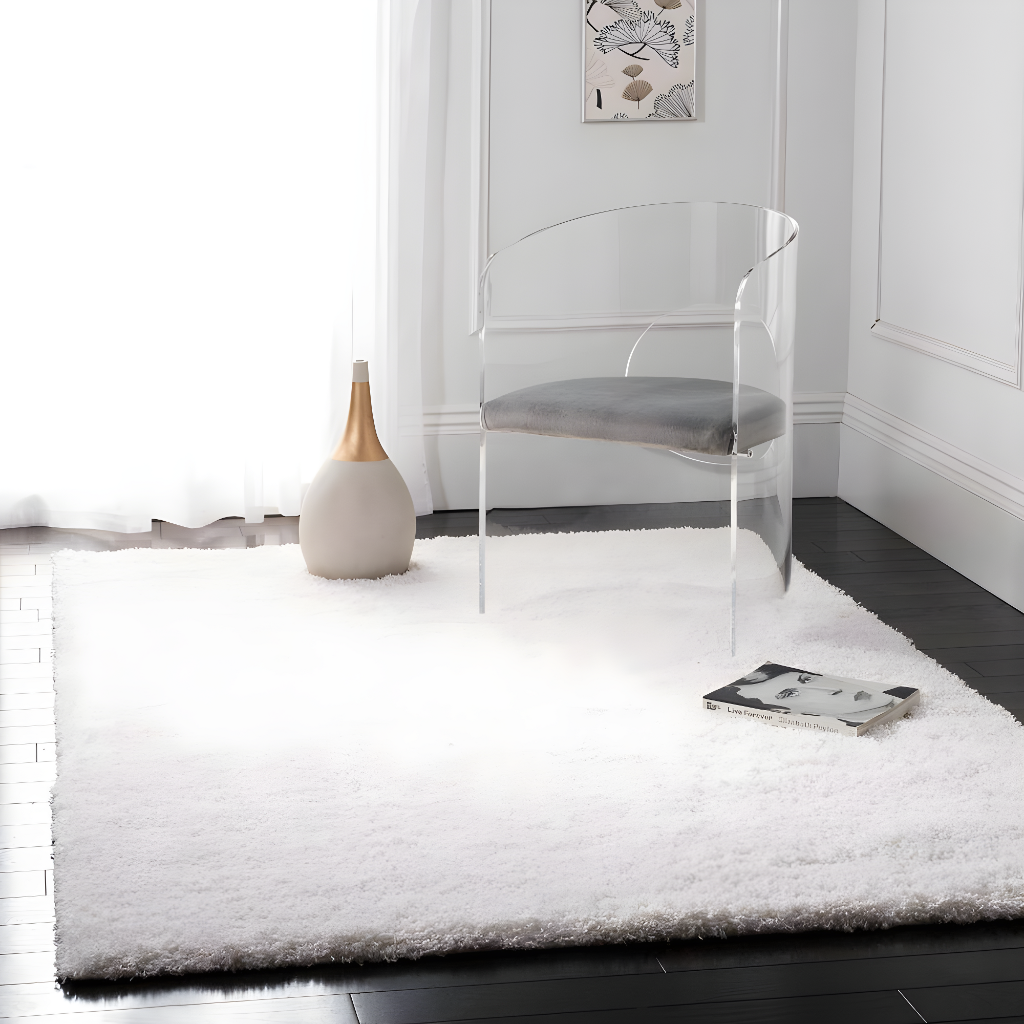 Shag SG151 Power Loomed Indoor Area Rug - White - 4'x4' - Safavieh.