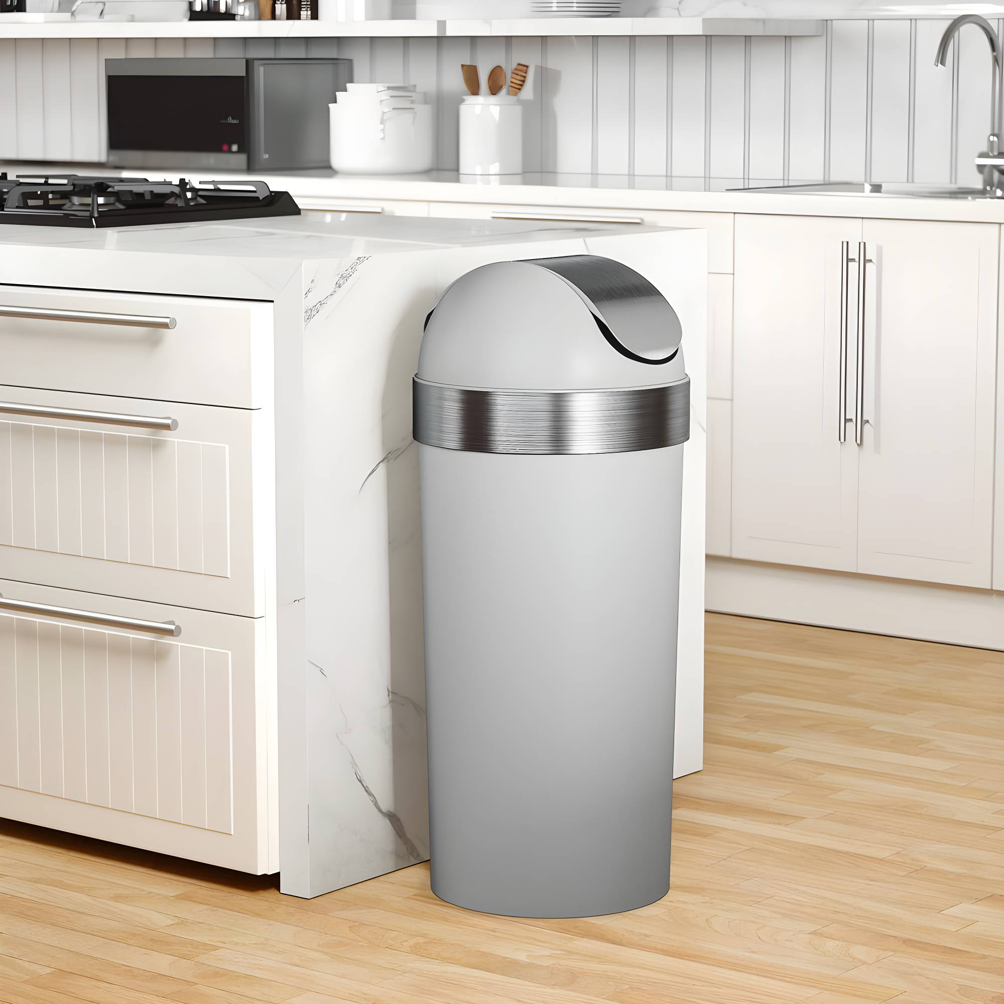 Umbra 16.5gal Venti Can Gray/Nickel: Indoor Swing-Top Trash Can, Polypropylene, 35" Height, 14.6" Width, 5.6 lbs