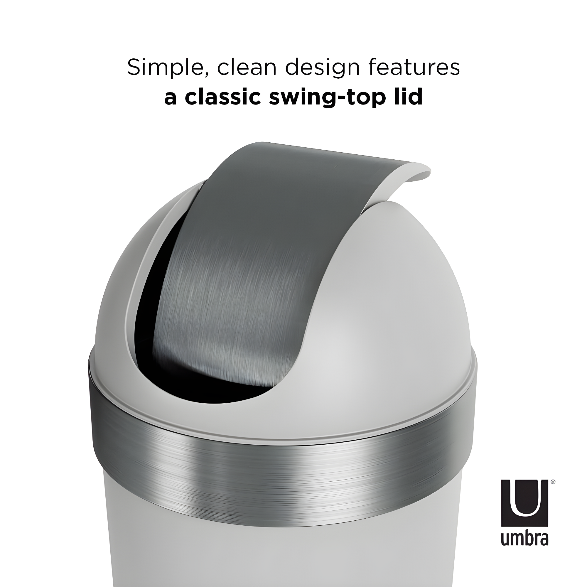 Umbra 16.5gal Venti Can Gray/Nickel: Indoor Swing-Top Trash Can, Polypropylene, 35" Height, 14.6" Width, 5.6 lbs