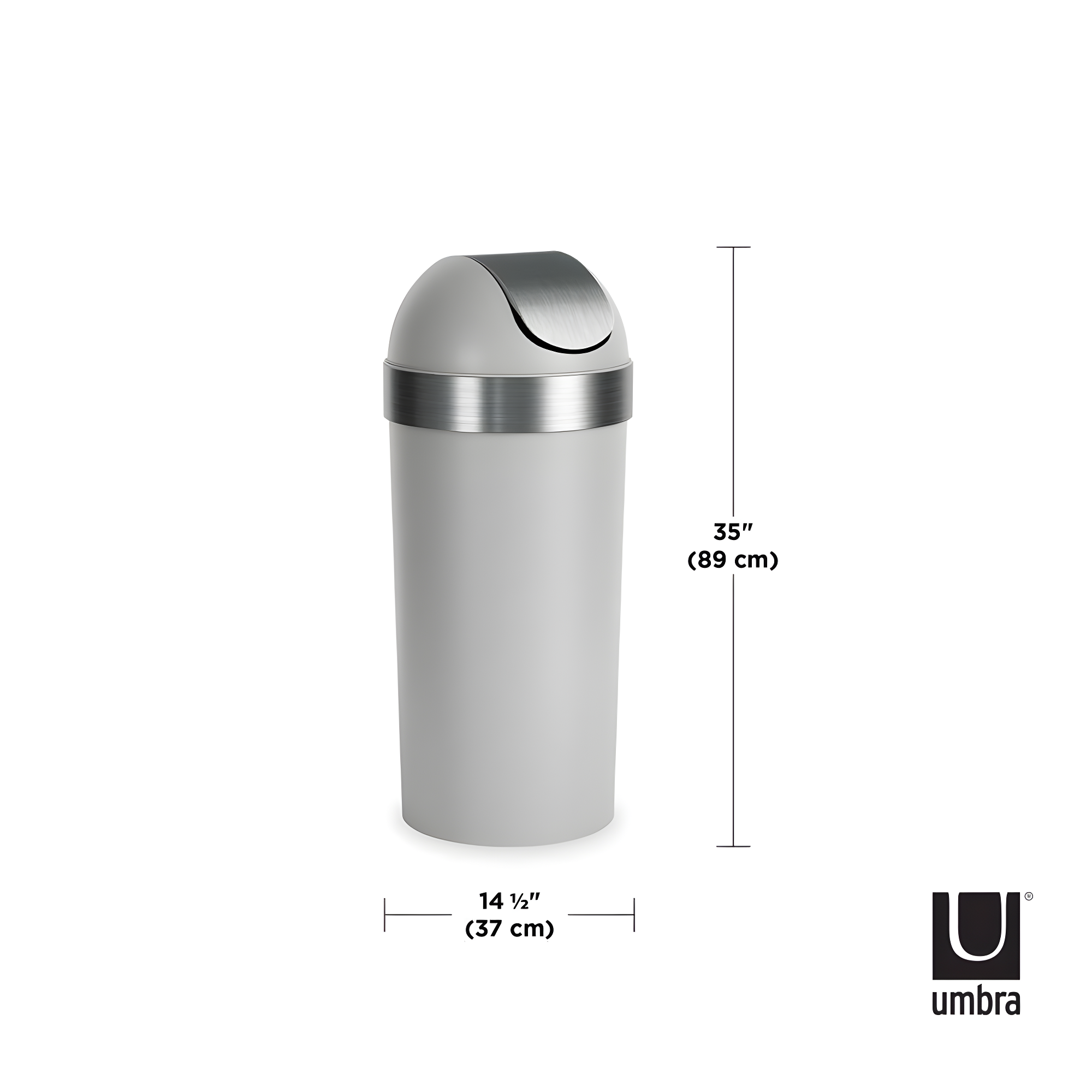 Umbra 16.5gal Venti Can Gray/Nickel: Indoor Swing-Top Trash Can, Polypropylene, 35" Height, 14.6" Width, 5.6 lbs