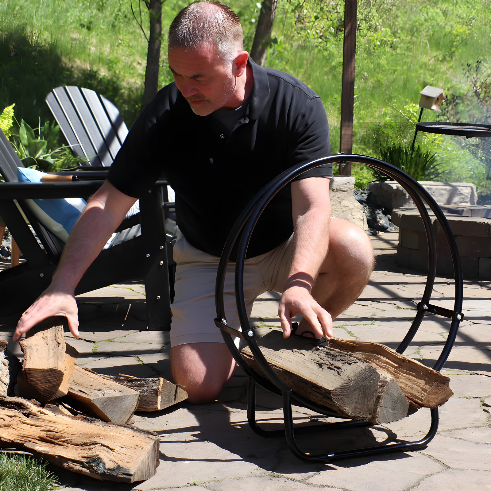 SunnyDaze Decor Indoor or Outdoor Tubular Steel Hoop Firewood Log Holder