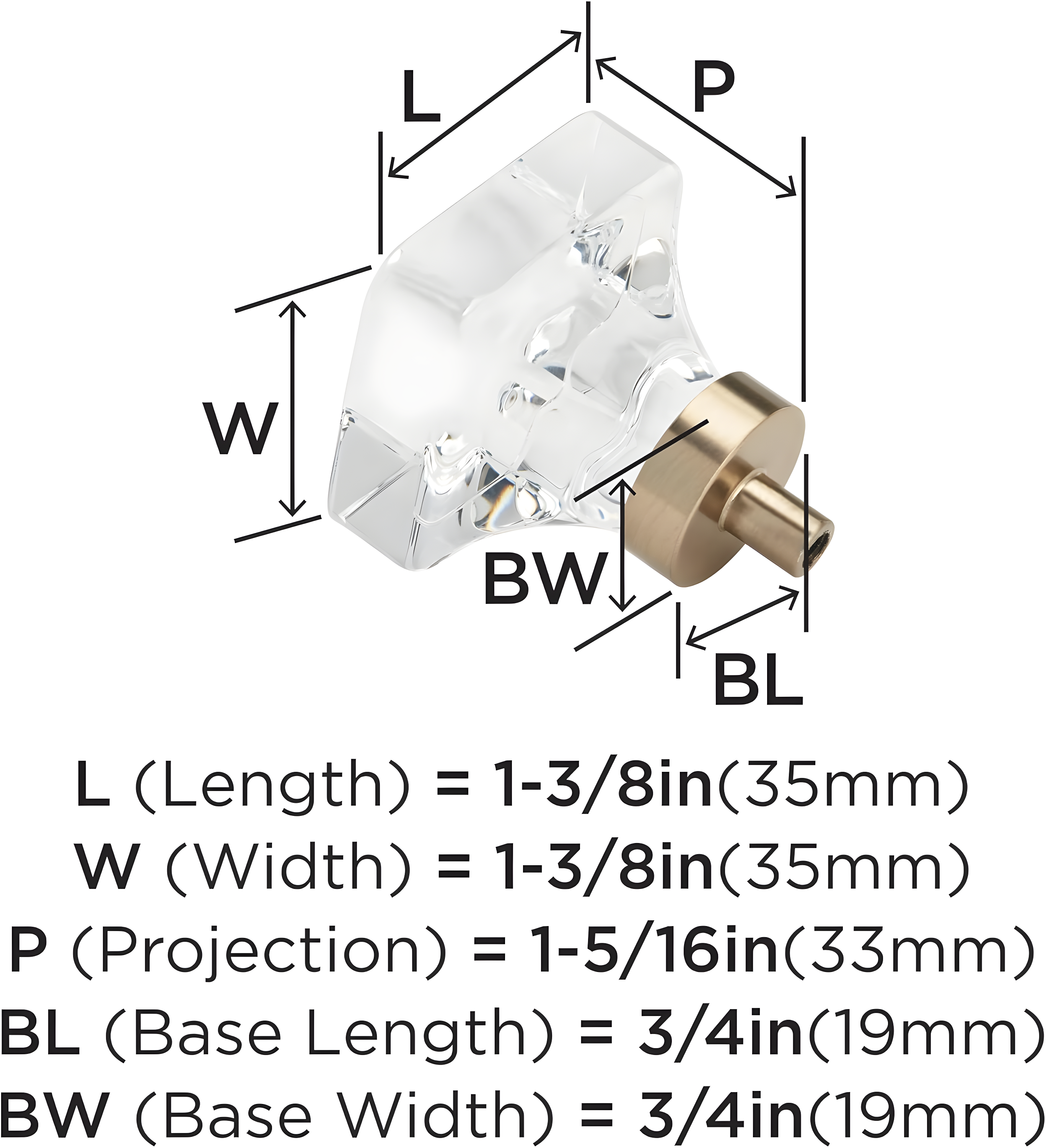 Glacio 1 3/8" Length Square Knob