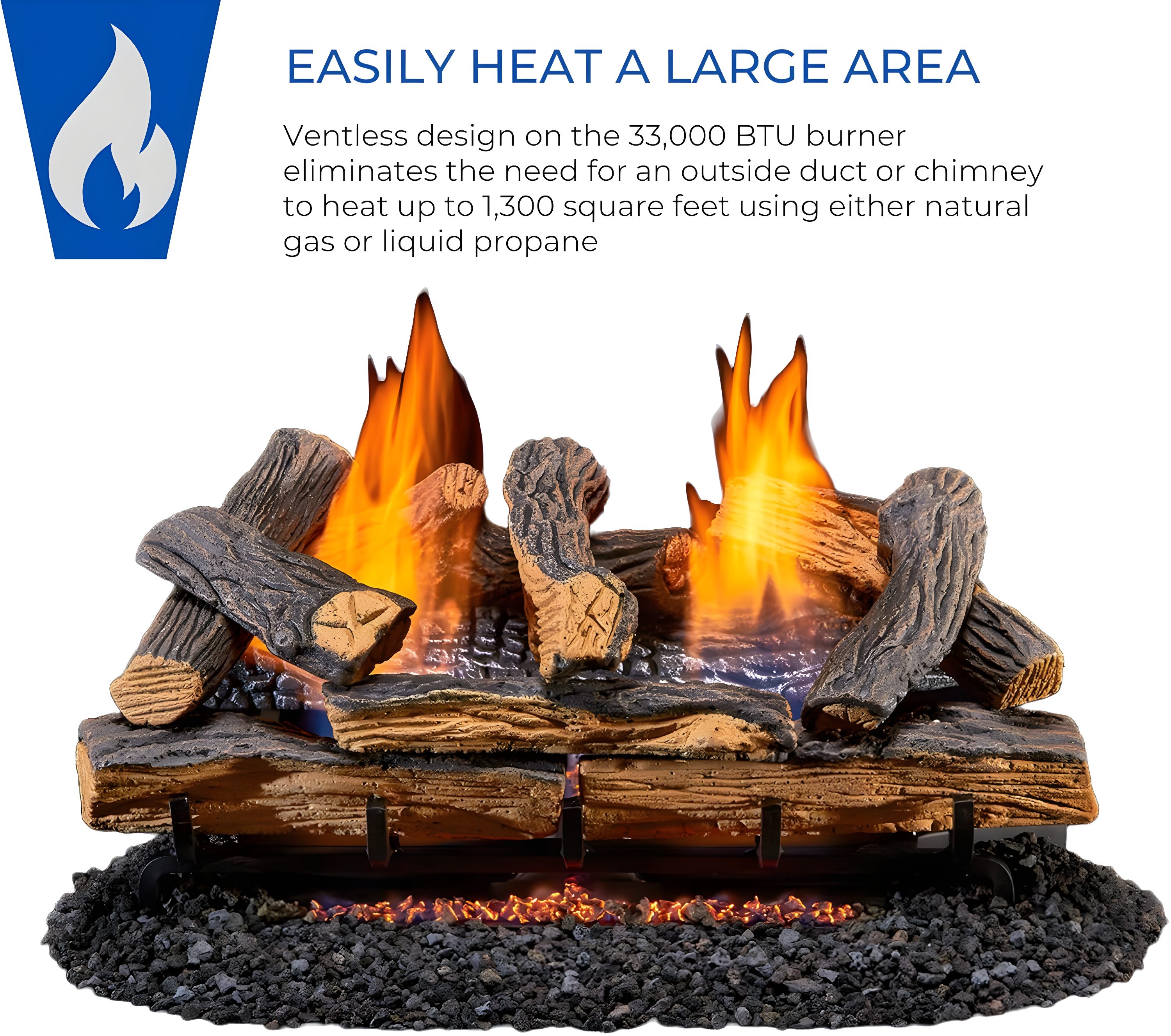 Duluth Forge Duluth Forge Ventless Dual Fuel Gas Log Set, Split Oak, T-Stat Control