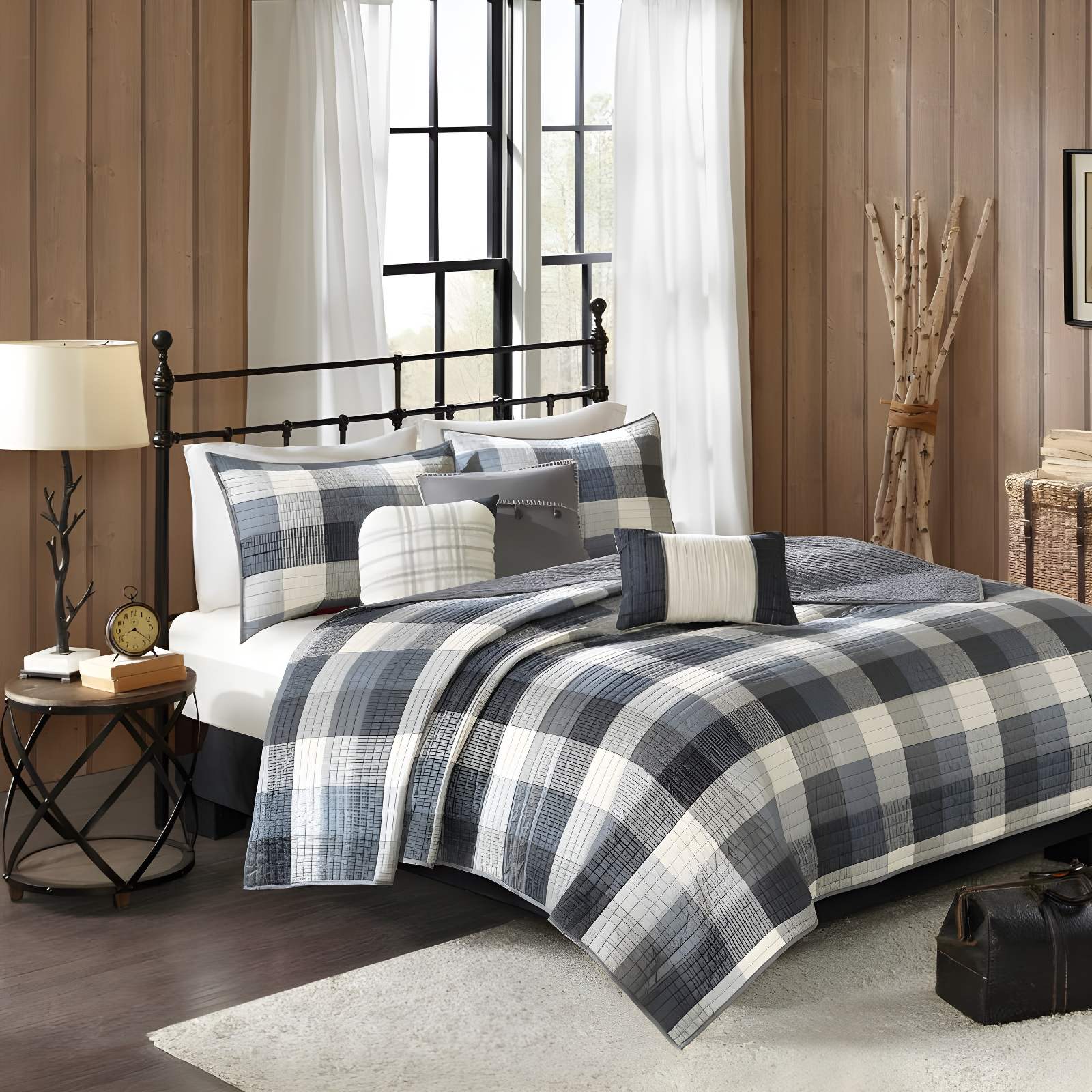 Madison Park Ridge 6 Piece Printed Herringbone Quilt Set with Throw Pillows