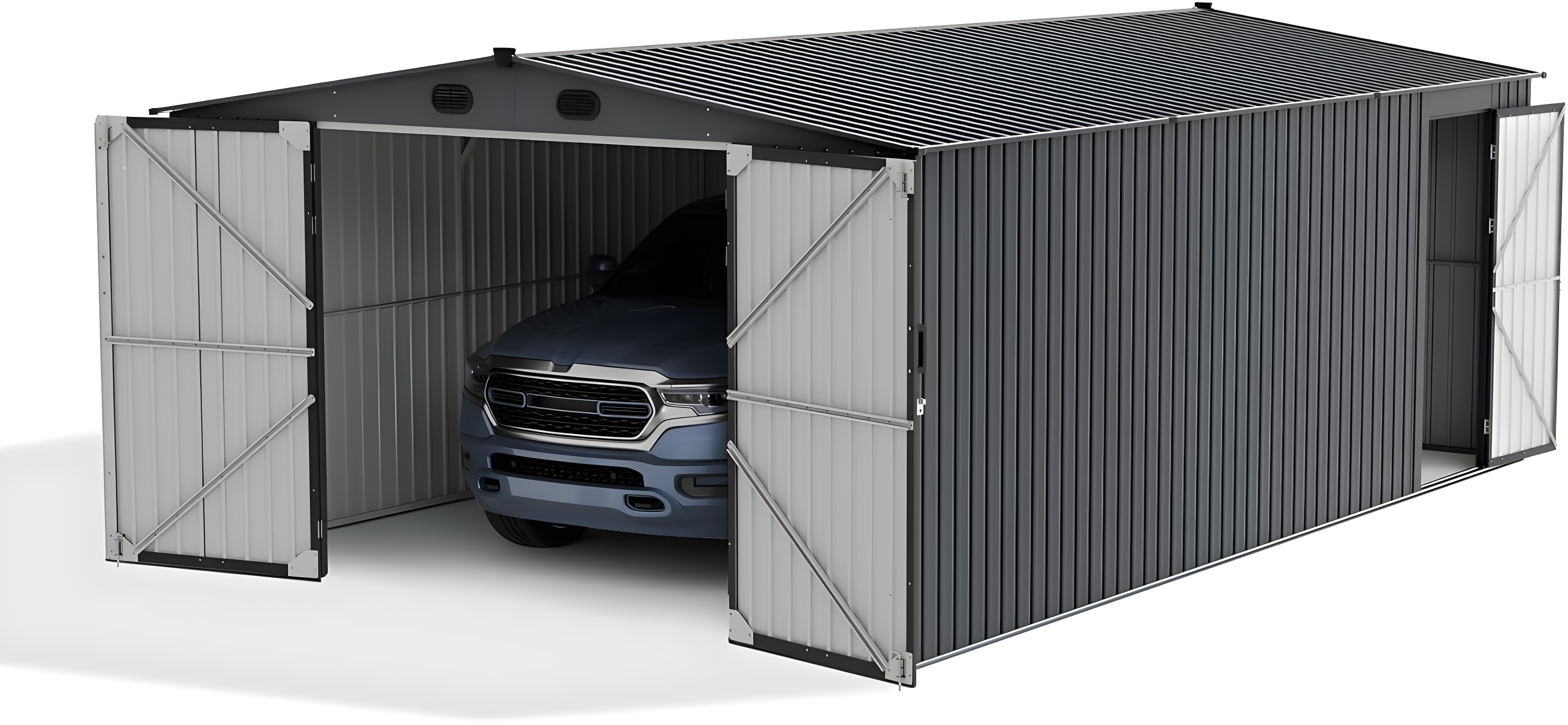 Sunjoy Sunjoy Outdoor Storage Shed 13 x 20 ft. Carport, Patio Metal Utility Large Storage Shed Garage with 2 Doors and 4 Vents, for Car, Truck, Bike, Garbage Can, Tool, Lawnmower