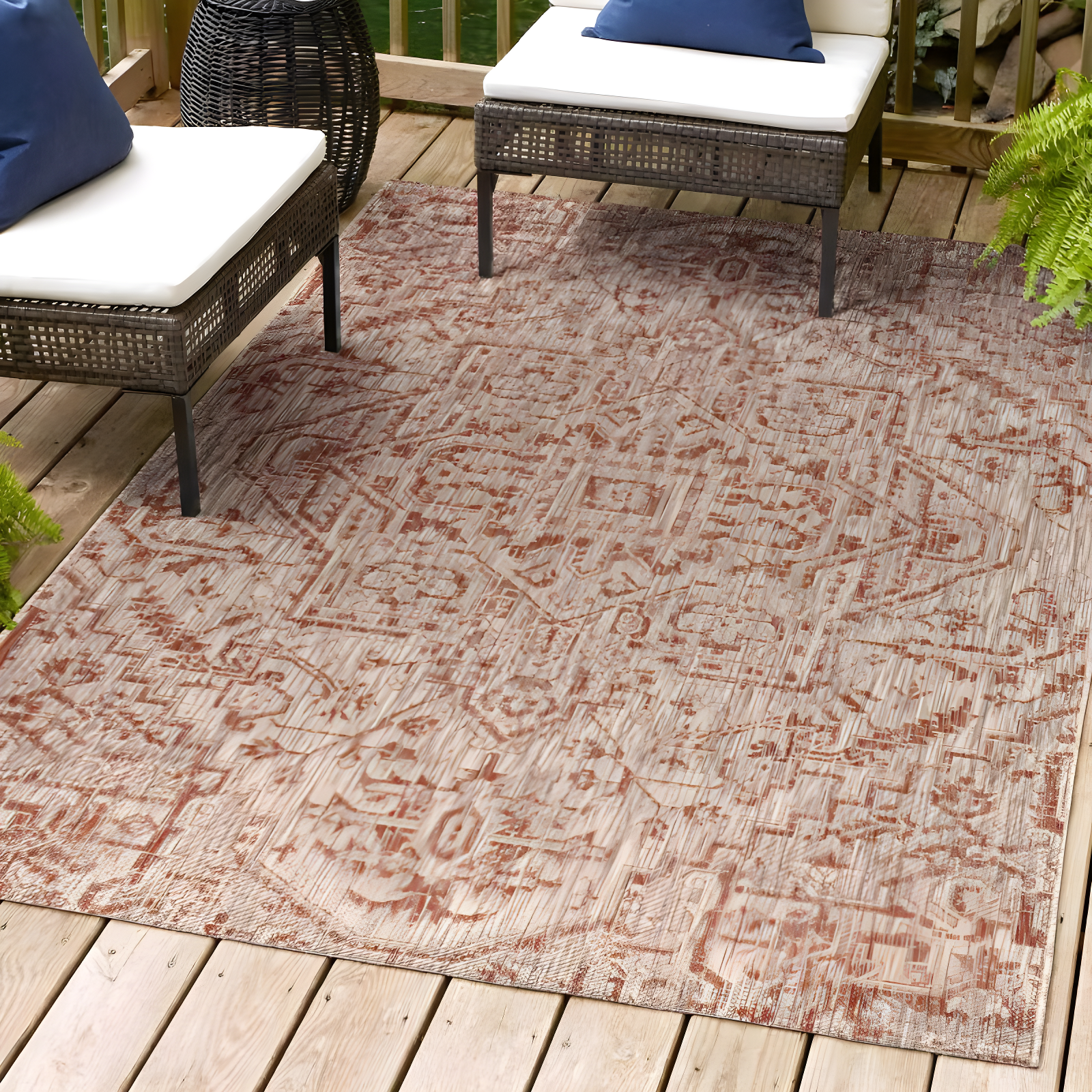 8'x10' Estrella Bohemian Medallion Textured Weave Indoor/Outdoor Area Rug, Red/Taupe - JONATHAN Y