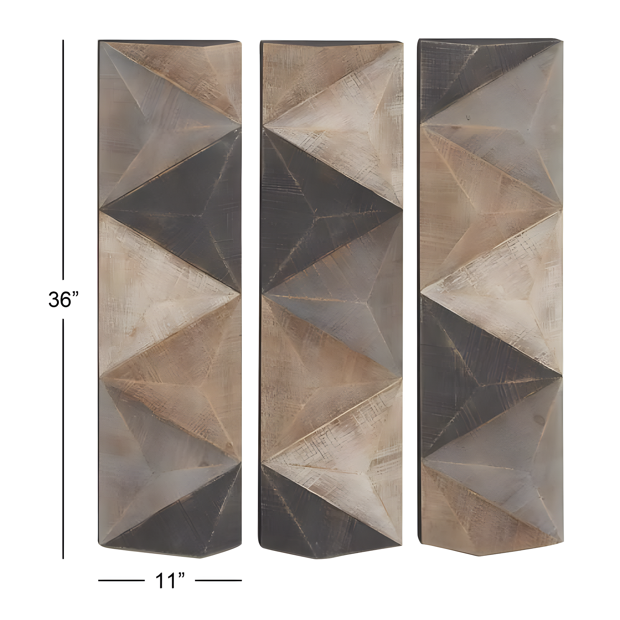 DecMode Decoración de Pared con Patrón de Azulejos Triangulares de Madera Tallada Estilo Granja con Acabado Marrón/gris, 11"Ancho x 36"Alto