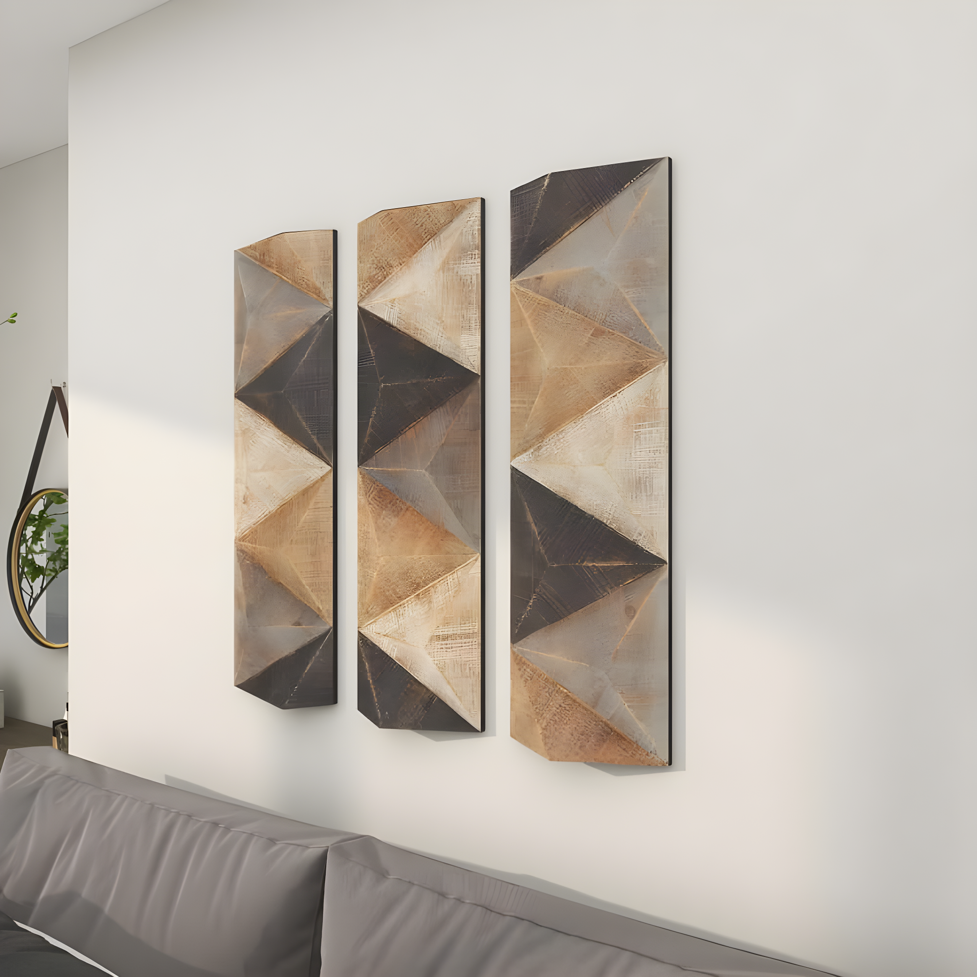 DecMode Decoración de Pared con Patrón de Azulejos Triangulares de Madera Tallada Estilo Granja con Acabado Marrón/gris, 11"Ancho x 36"Alto