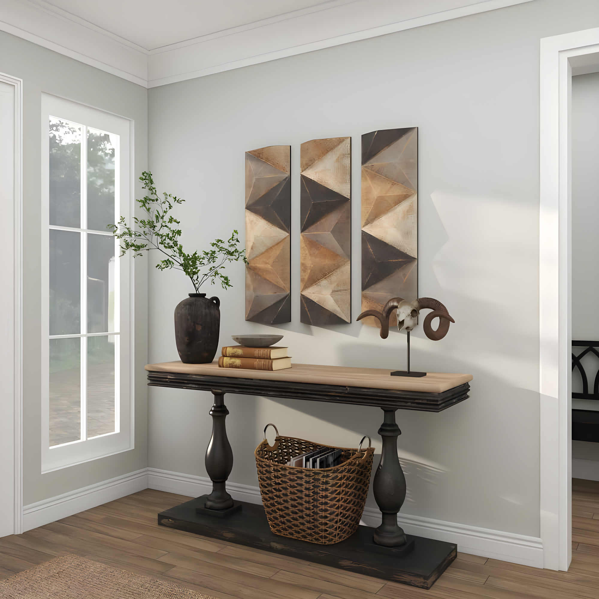 DecMode Decoración de Pared con Patrón de Azulejos Triangulares de Madera Tallada Estilo Granja con Acabado Marrón/gris, 11"Ancho x 36"Alto