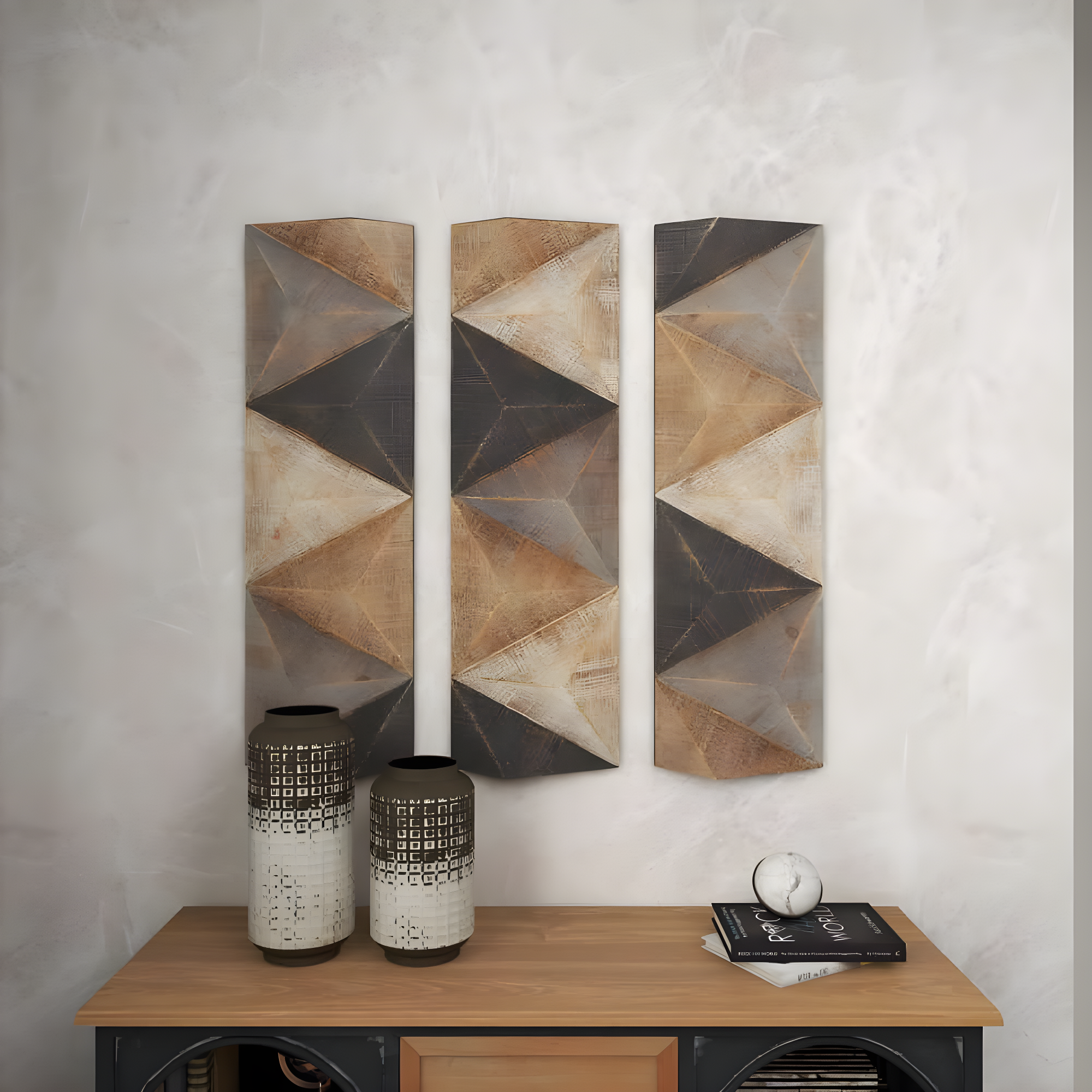 DecMode Decoración de Pared con Patrón de Azulejos Triangulares de Madera Tallada Estilo Granja con Acabado Marrón/gris, 11"Ancho x 36"Alto
