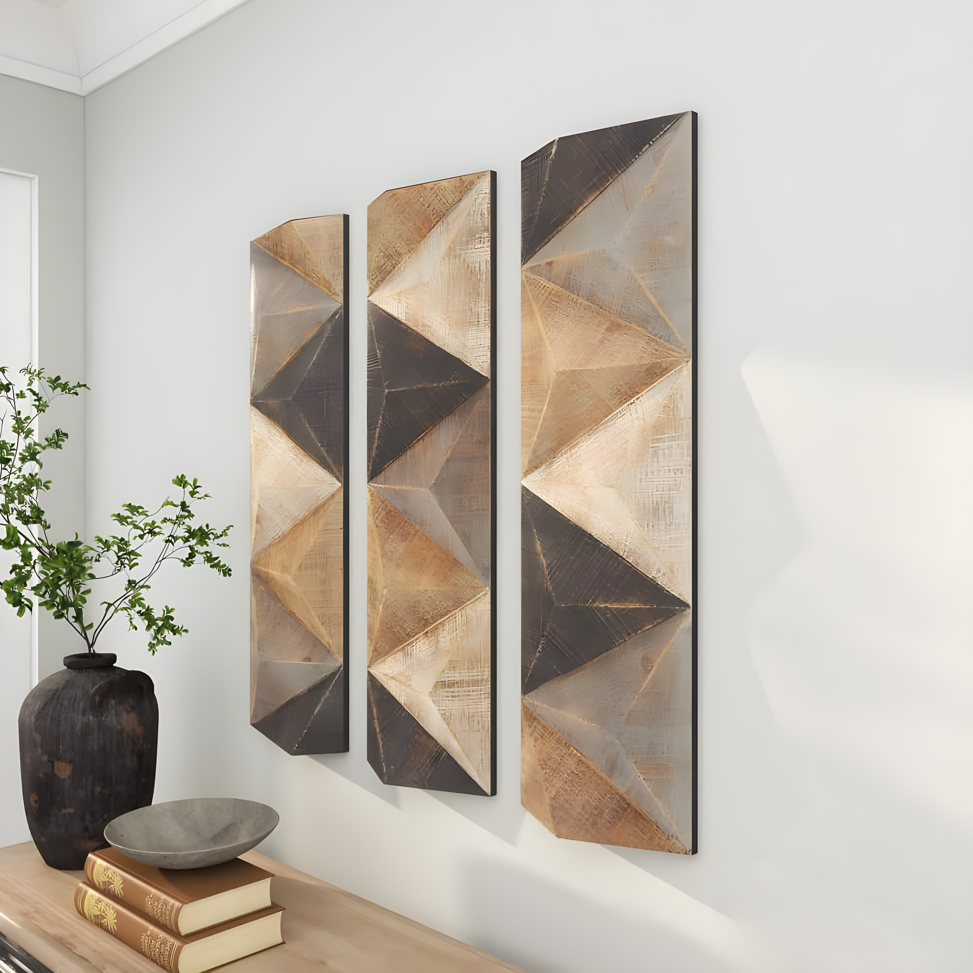 DecMode Decoración de Pared con Patrón de Azulejos Triangulares de Madera Tallada Estilo Granja con Acabado Marrón/gris, 11"Ancho x 36"Alto
