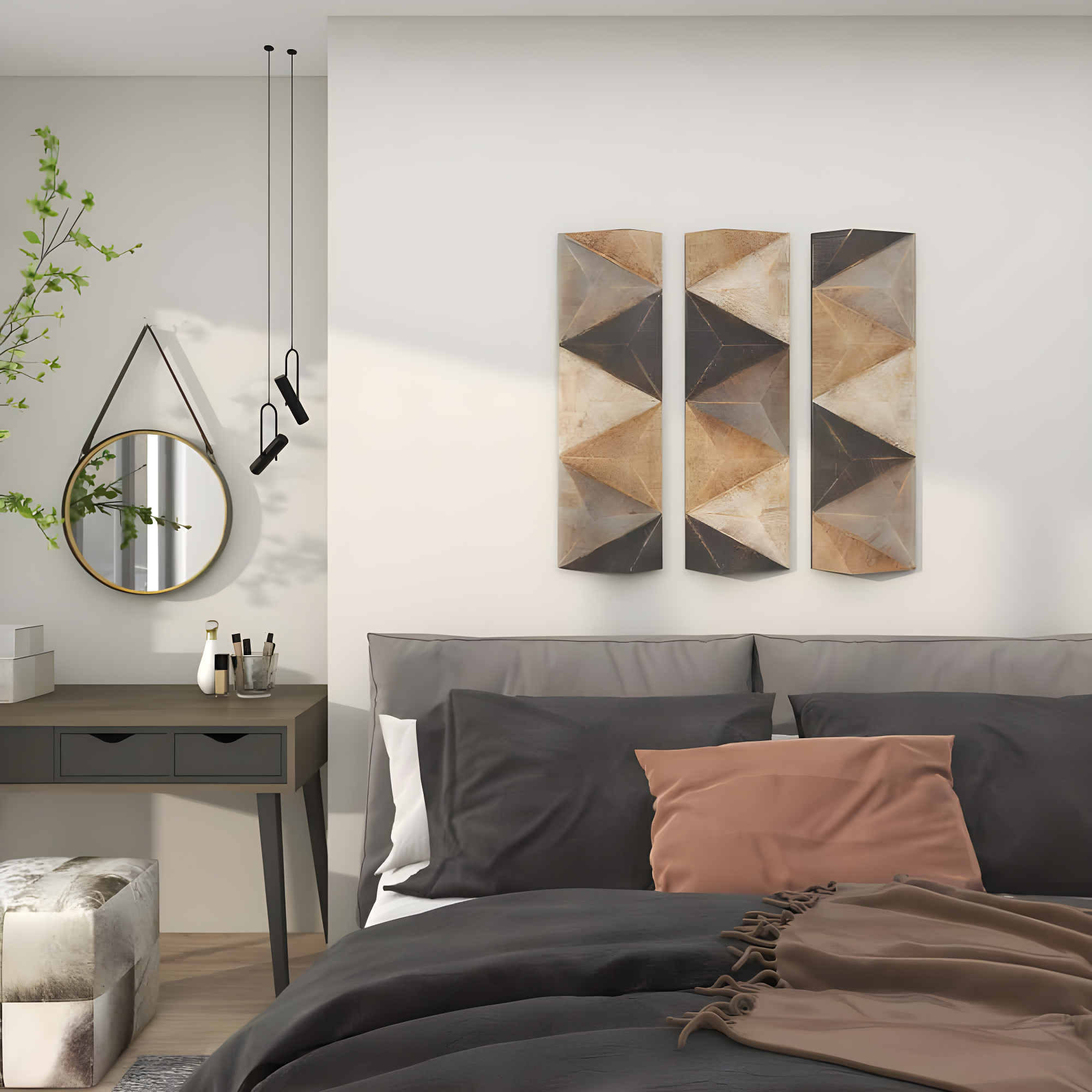 DecMode Decoración de Pared con Patrón de Azulejos Triangulares de Madera Tallada Estilo Granja con Acabado Marrón/gris, 11"Ancho x 36"Alto