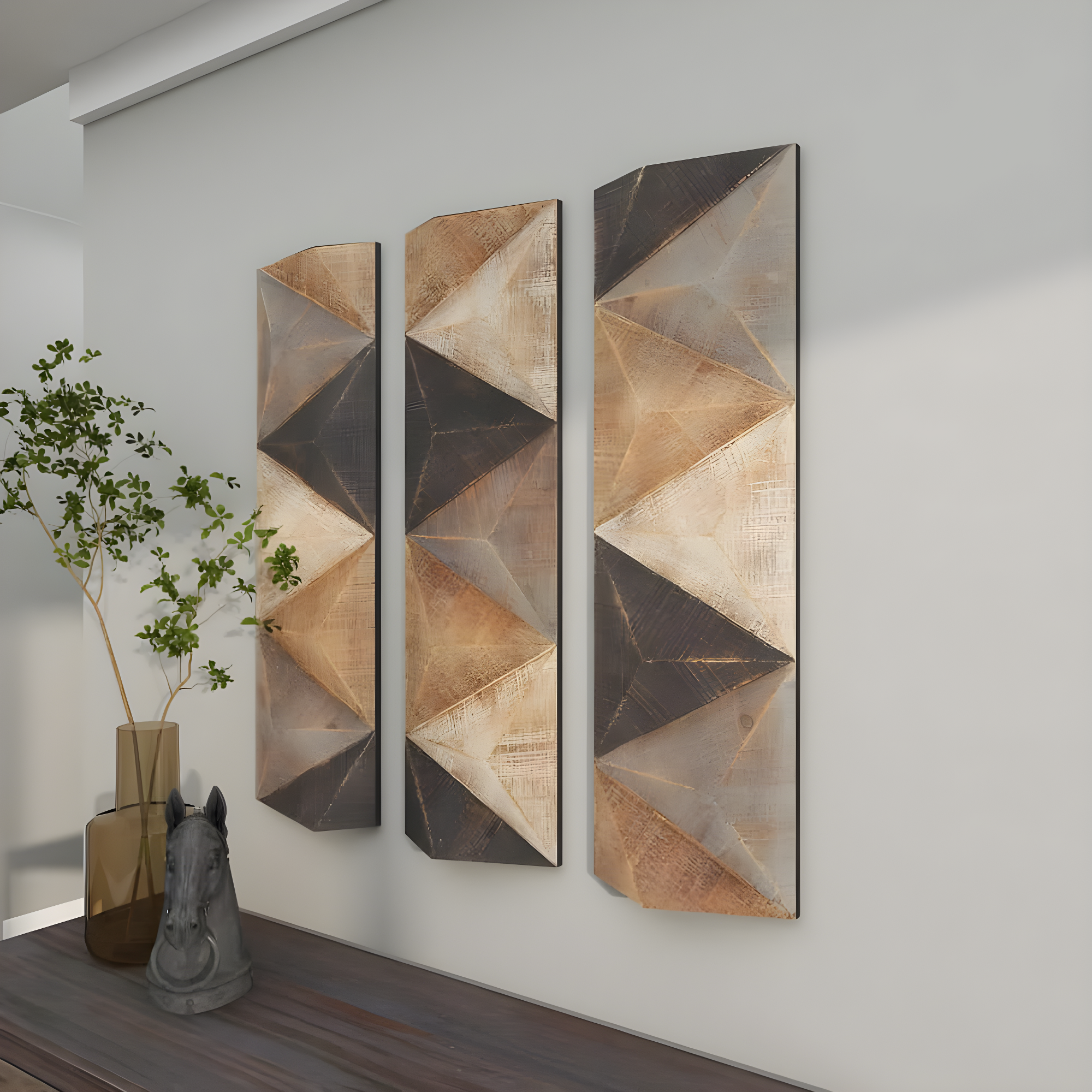DecMode Decoración de Pared con Patrón de Azulejos Triangulares de Madera Tallada Estilo Granja con Acabado Marrón/gris, 11"Ancho x 36"Alto