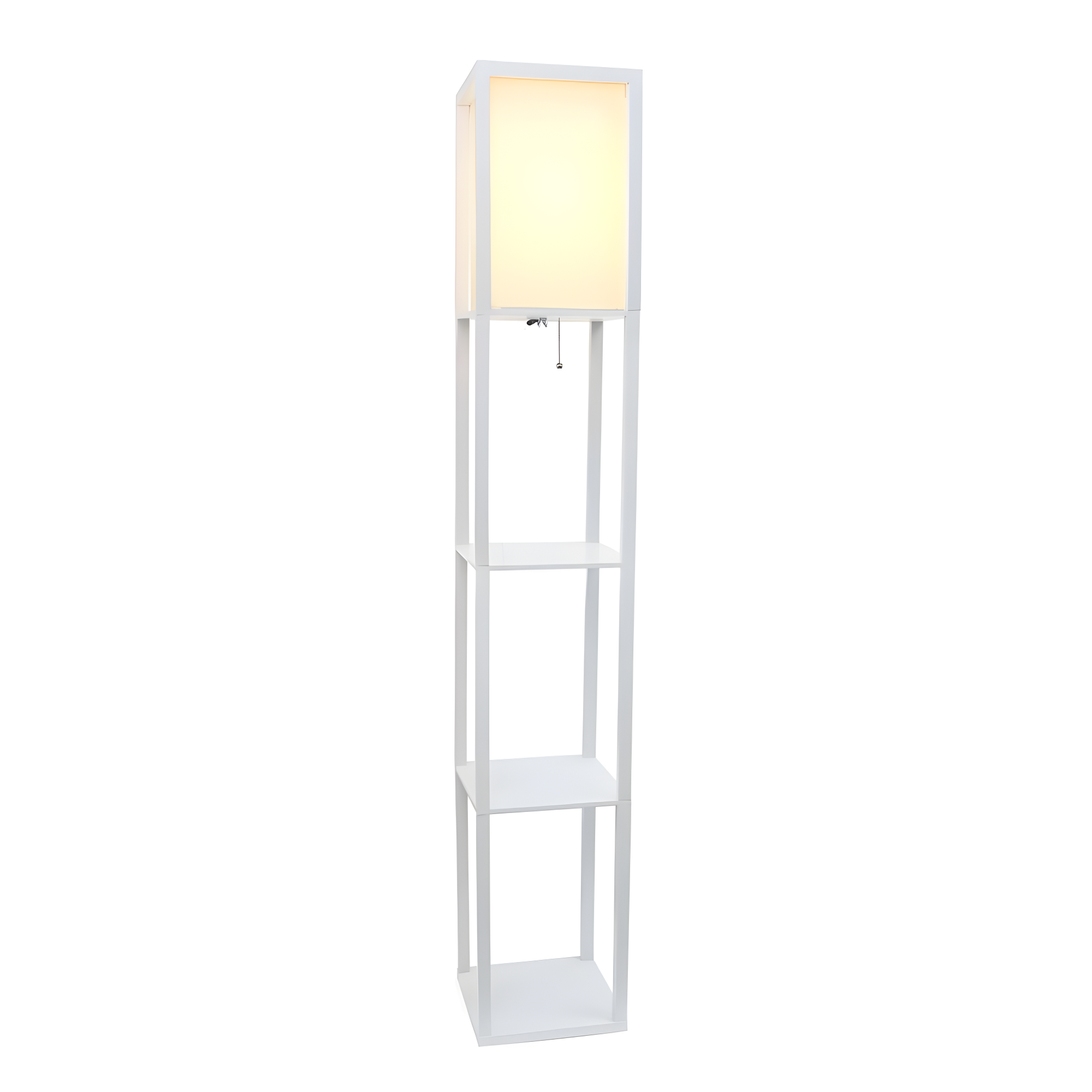 Simple Designs 62.5" Floor Lamp Etagere Organizer Storage Shelf with Linen Shade, White