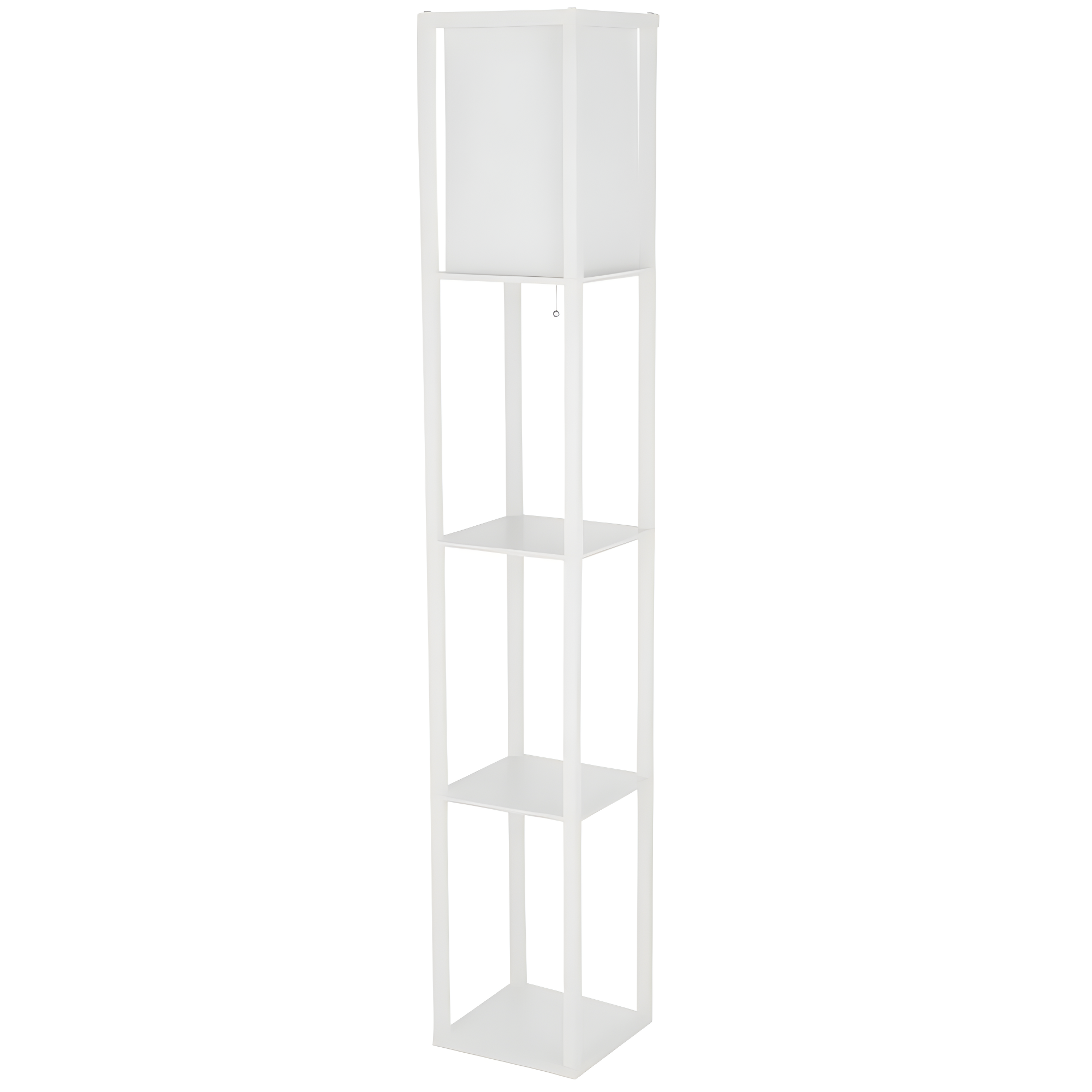 Simple Designs 62.5" Floor Lamp Etagere Organizer Storage Shelf with Linen Shade, White