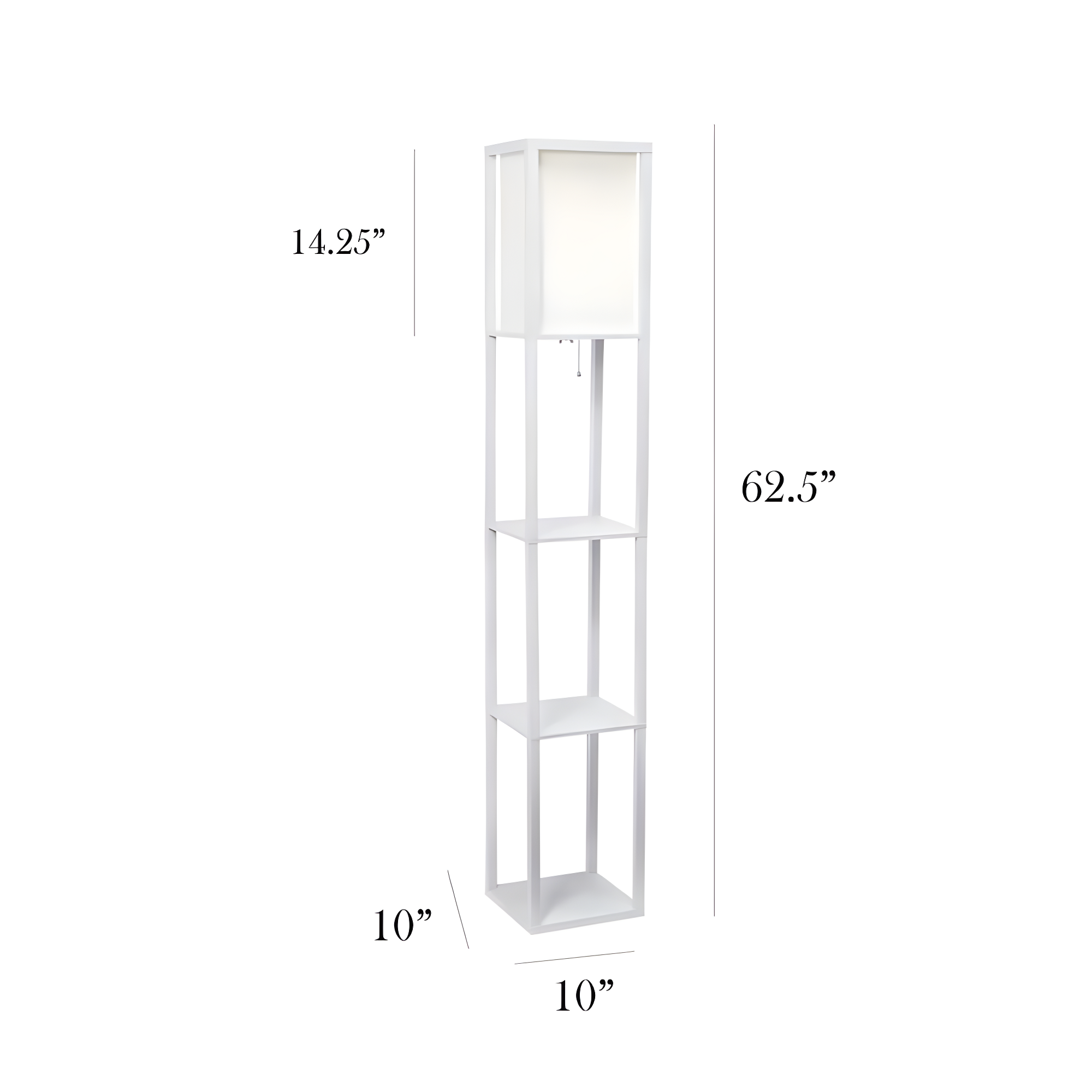 Simple Designs 62.5" Floor Lamp Etagere Organizer Storage Shelf with Linen Shade, White